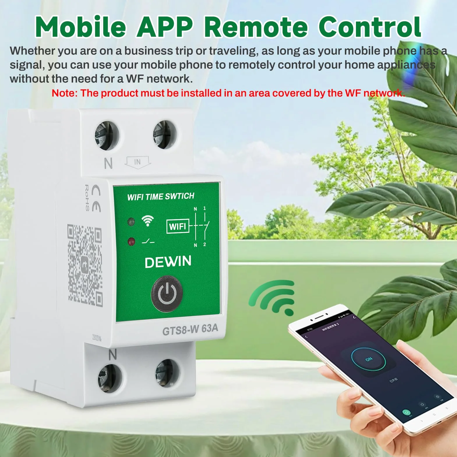 DEWIN WiFi Temporizador Inteligente, 2P CA 230V 63A Rele WiFi Interruptor Inteligente Tuya App Control Temporizador con Programación Instalación en Carril DIN GTS8-W