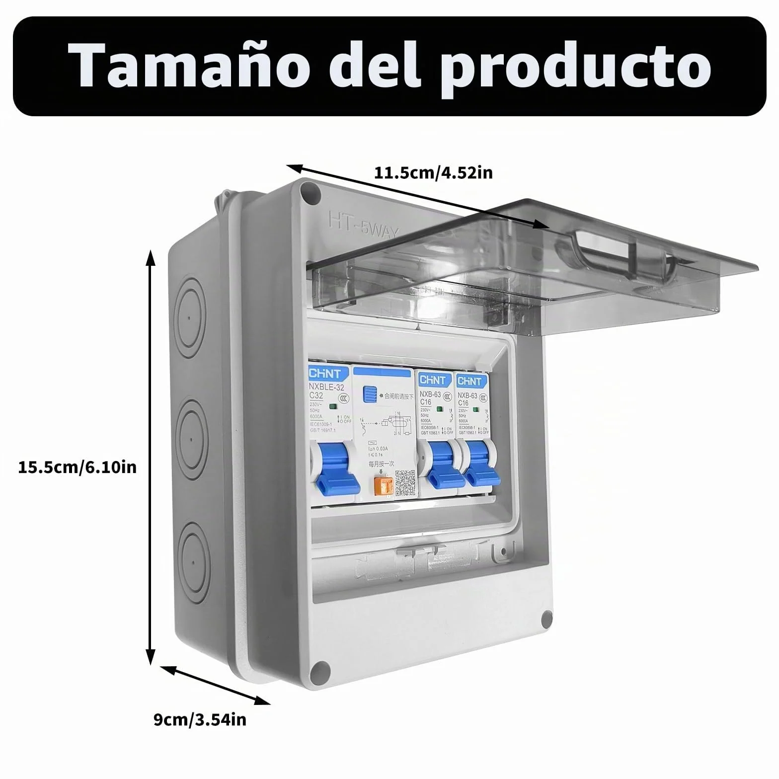 Caja de fusibles empotrada, distribuidor pequeño con interruptor fi, AC 32 A, IP65 resistente al agua, interruptor de separación AC 16 A+160 A para casa y oficina