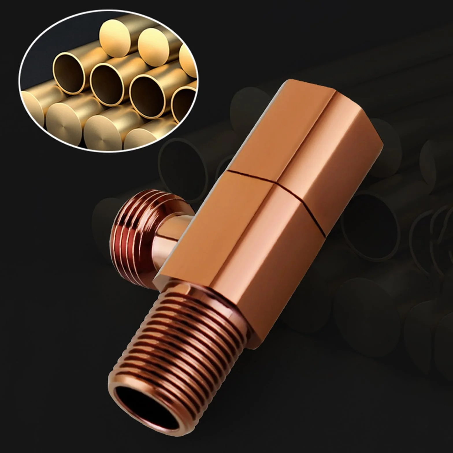 Llave de Escuadra 1/2 de Latón con Núcleo Cerámico Válvula Angular Caliente y Frío de Pared para Baño, Cocina,Oro Rosa