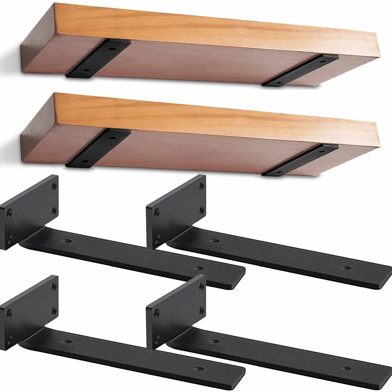4 Piezas Soporte Estanteria Pared, Soporte Balda Flotante, Soportes de Estante Industriales Resistentes, Capacidad de Carga 70 Kg (Negro, 25cm)