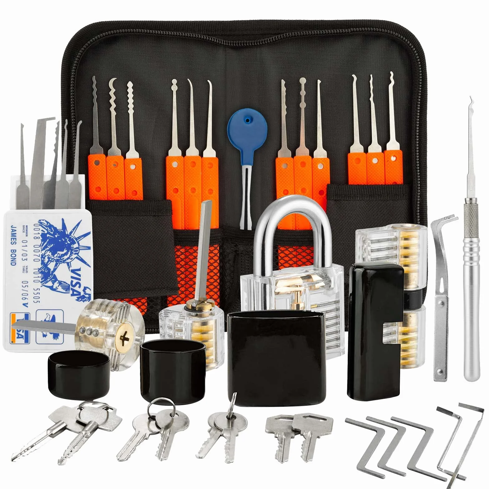 Juego de Ganzúas 38+4 Piezas, Eventronic Juego de 38 Ganzúas con 4 Cerraduras Transparente de Capacitación, Lockpicking Set de Extracción para Principiantes y Cerrajeros Profesionales