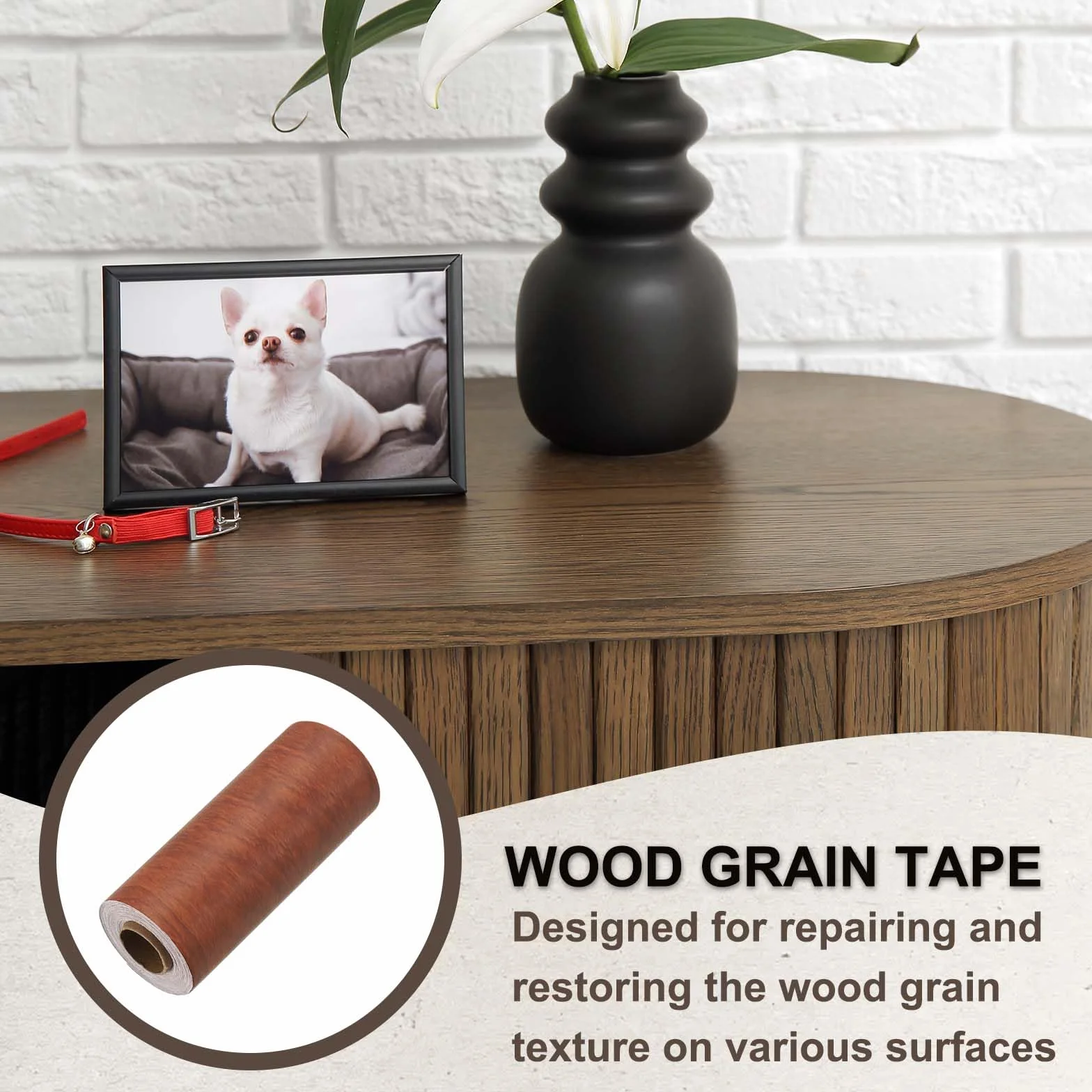 PATIKIL Cinta De Madera 12cm x 10m, Cinta Autoadhesiva De Textura De Madera Parche De Efecto De Madera Realista Para Muebles Gabinetes Pisos Paredes, Marrón Rojizo