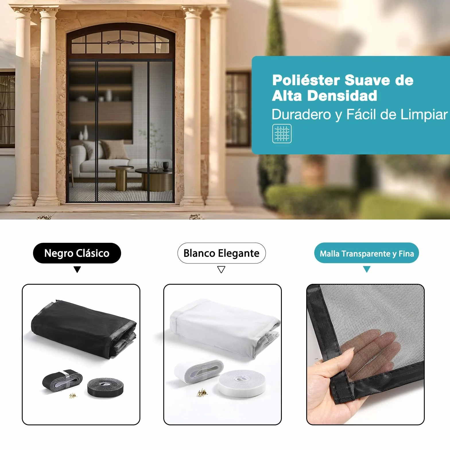 Mosquitera Puerta Magnética 160x220 cm Negro, Translucida con Doble Apertura Lateral, Cortina Antimosquitos Se Cierra Automáticamente, para Puerta Doble Balcón Patio Exterior