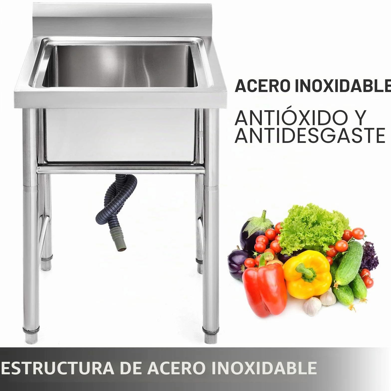 VEVOR - Fregadero de acero inoxidable para cocina, 1 bandeja para fregadero en patas de acero inoxidable antisalpicaduras, lavabo de acero inoxidable profesional para hacer la inmersión, cocina de