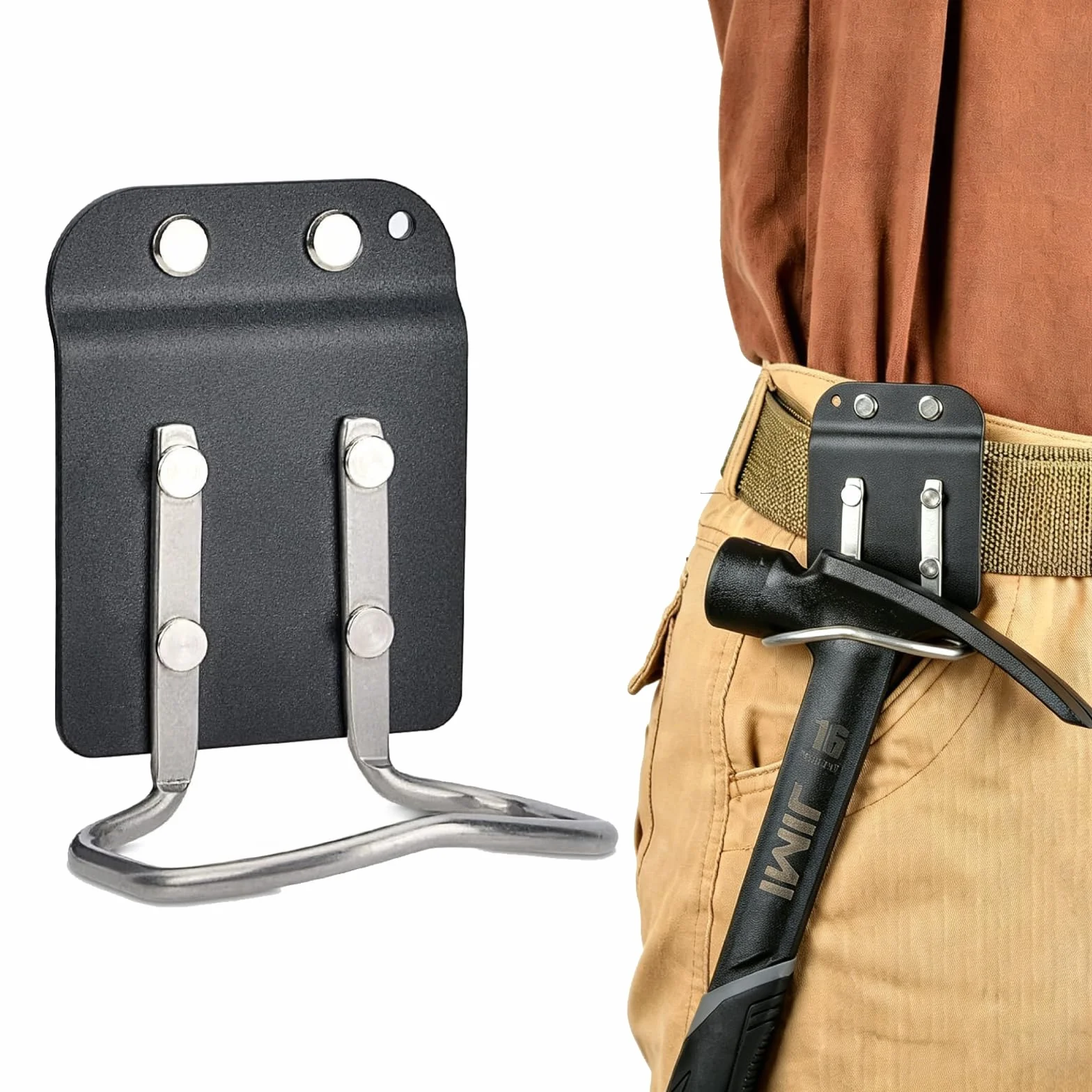 VOBOR Soporte para martillo para cinturón de herramientas con patillas de metal para techadores y carpinteros