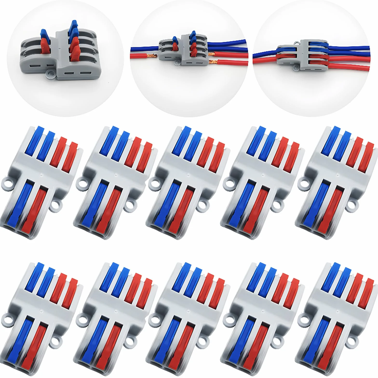 Conectores Electricos, CESFONJER 10 pcs SPL-42 Conector Cable, biateral conector conductor compacto, bloques de conectores eléctricos (2 en 4 fuera)
