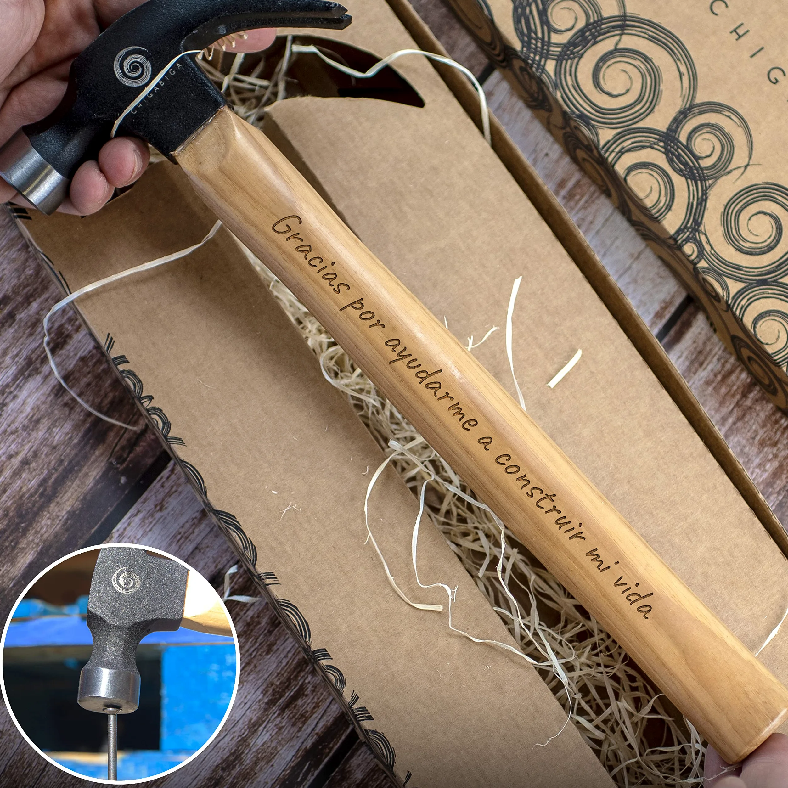Martillo Grabado Personalizado | Regalo para Hombre | Cumpleaños, Navidad, Día del Padre | Día del San Valentin | Tres Frases Disponible (Gracias por ayudarme a construir mi vida)
