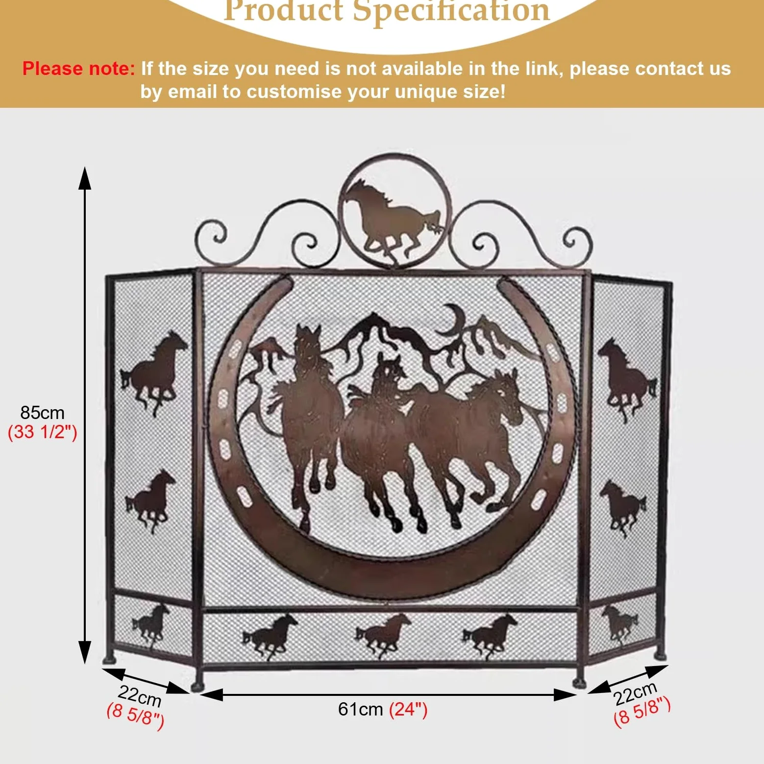 Salvachispas Chimenea Malla Protectora Plegable de 3 Paneles para Estufa de Leña, Puerta Protectora Plegable para Chimenea con Diseño de Caballos, Barrera Protectora de Hierro Forjado para Chimenea