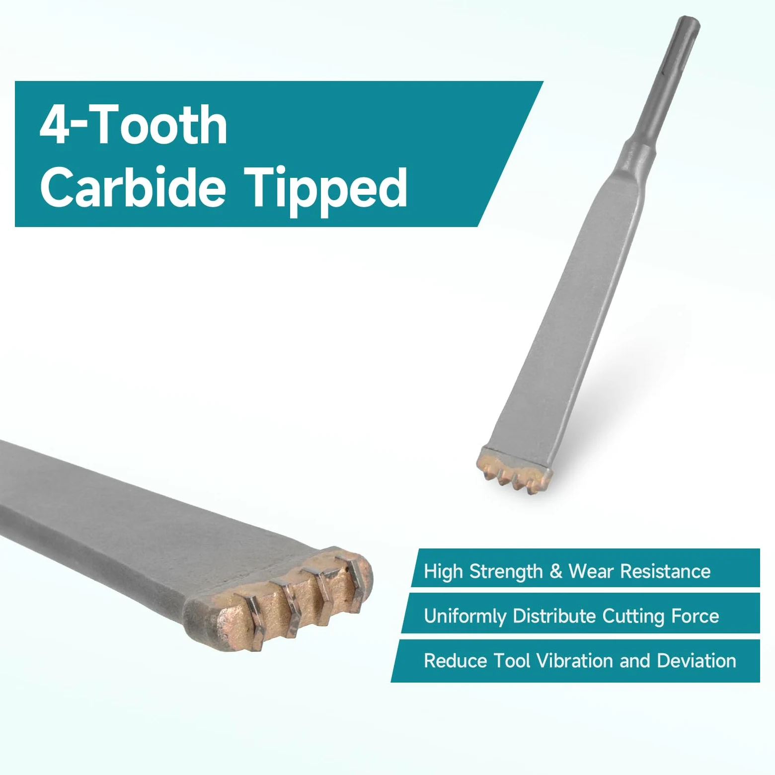 SDS Plus - Cincel de cuatro dientes con vástago redondo de 7.85 pulgadas de largo y aleación de acero, cincel plano de cuatro puntas, ideal para azulejos, hormigón, ladrillo, piedra y