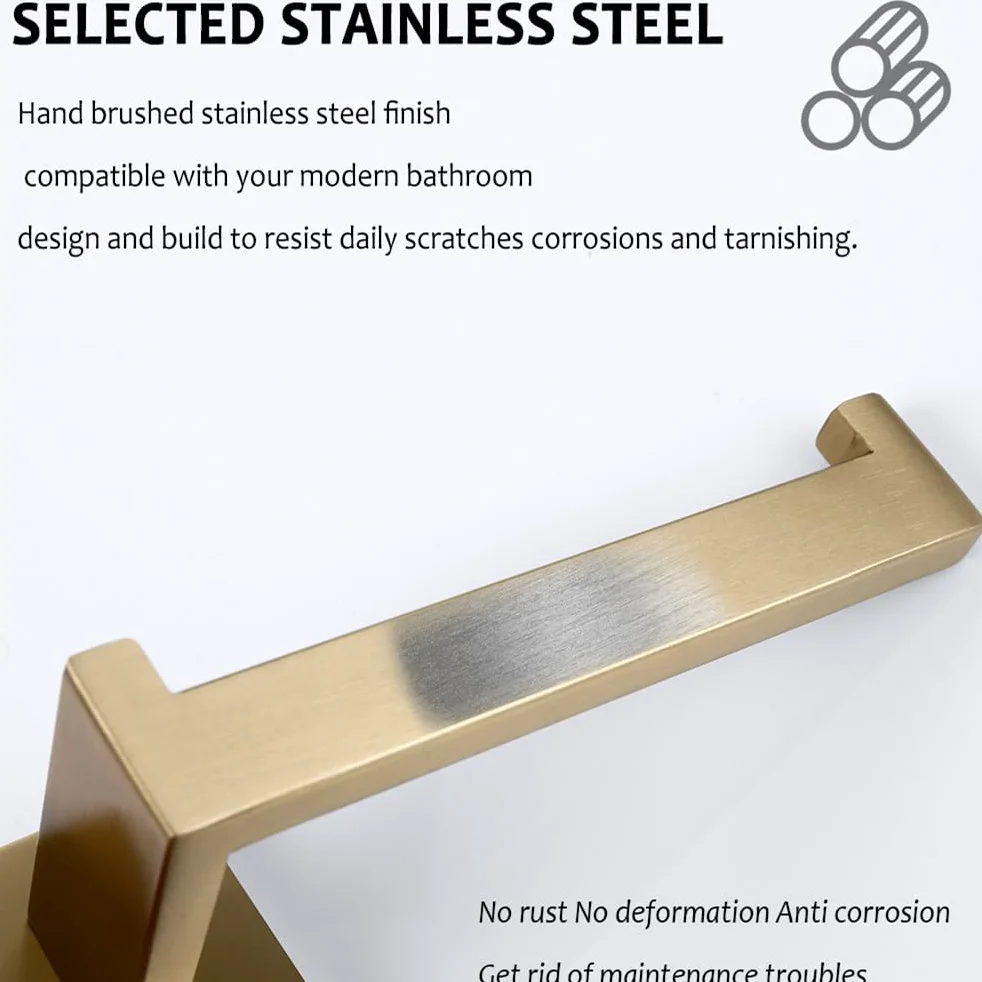 Juego de Accesorios de baño de Oro Cepillado Soporte para Rollo de Papel higiénico para Montaje en Pared Toallero Percha para Batas Kit de Accesorios de Acero Inoxidable, Soporte para teléfono BG