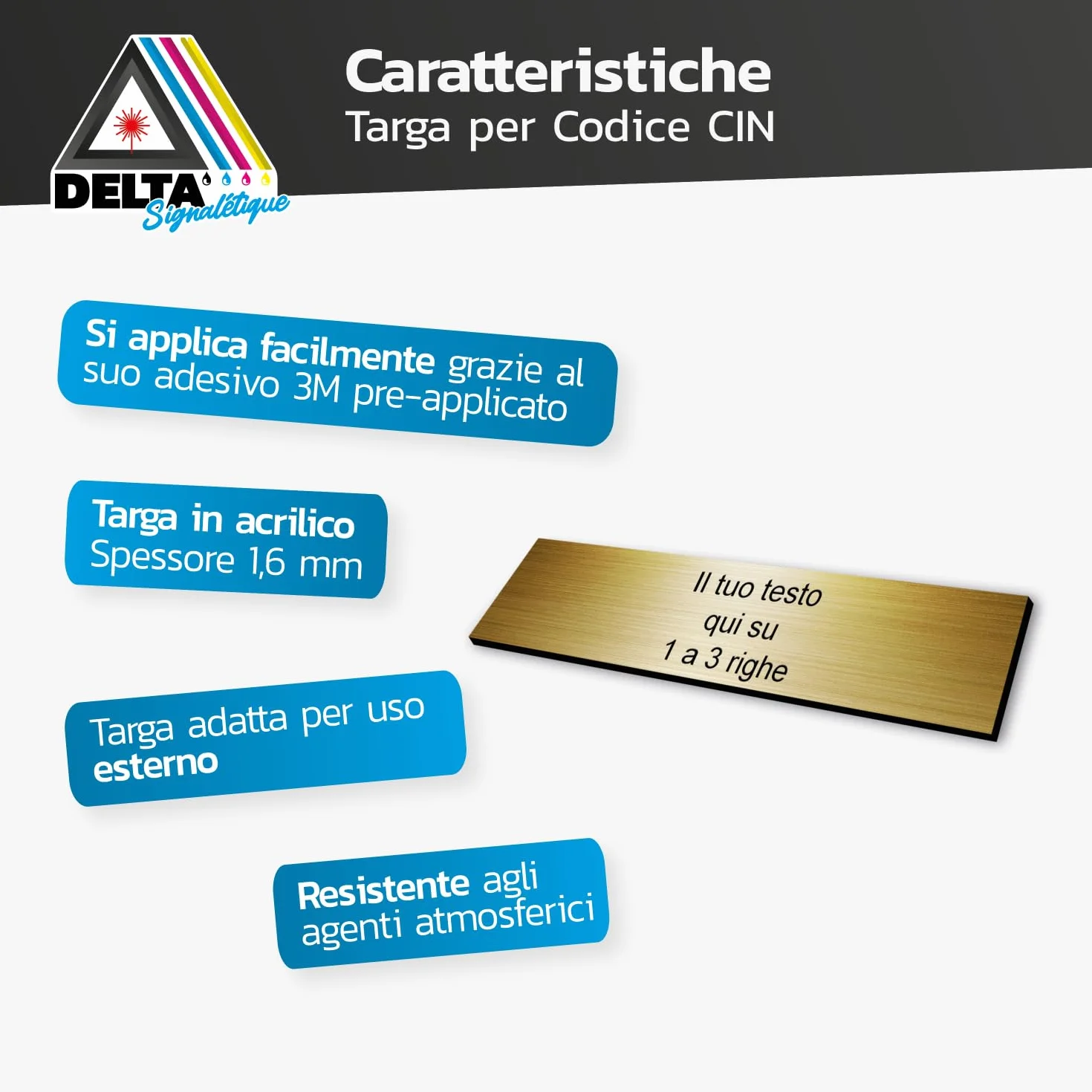 Placa autoadhesiva con grabado personalizable para CIN – Negro – Formato 10 x 2,5 cm