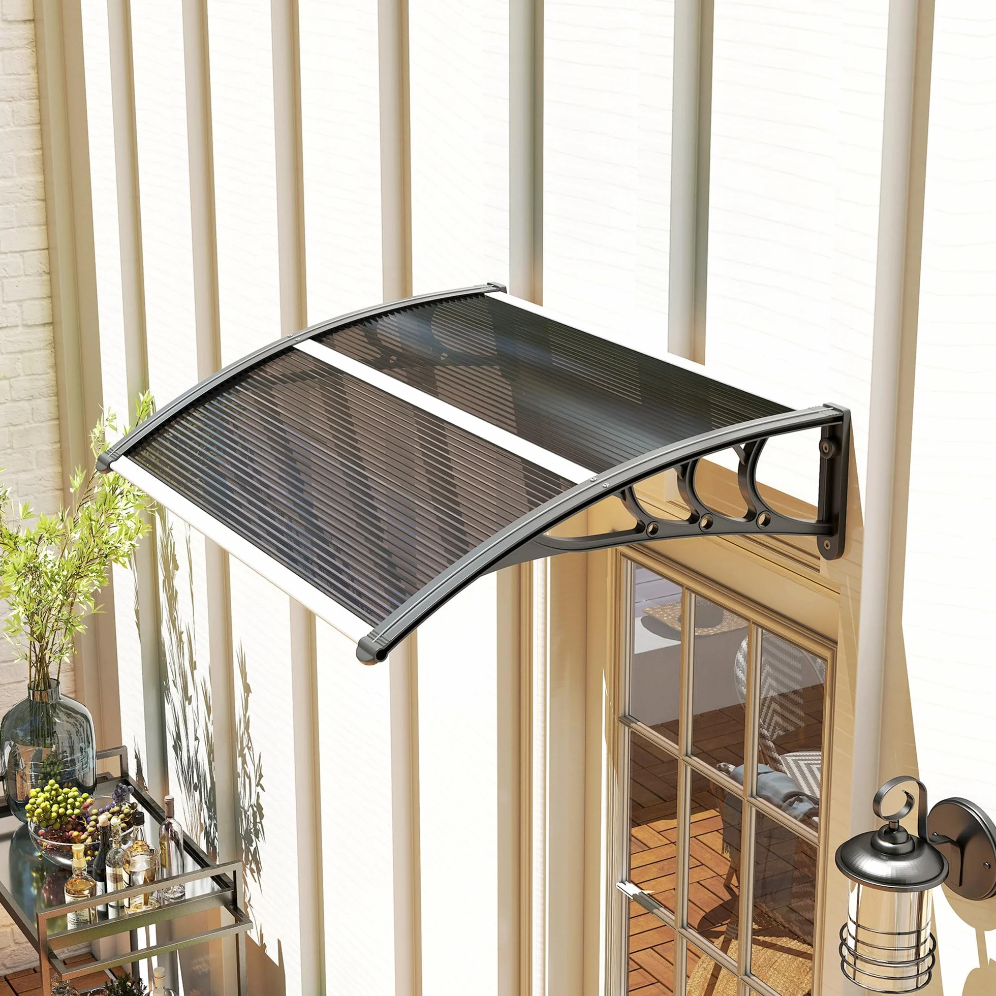 Outsunny Marquesina Exterior 100x75 cm Tejadillo Protección Sol Lluvia Policarbonato Aluminio Negro