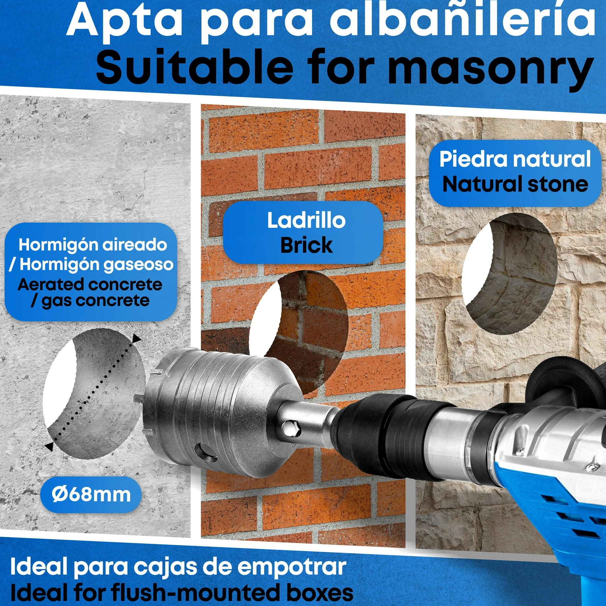 Broca de núcleo - Kit de sierra de agujero de 82 mm para hormigón, ladrillo y mampostería de piedra - Broca hueca circular con central de carburo y vástago SDS Plus