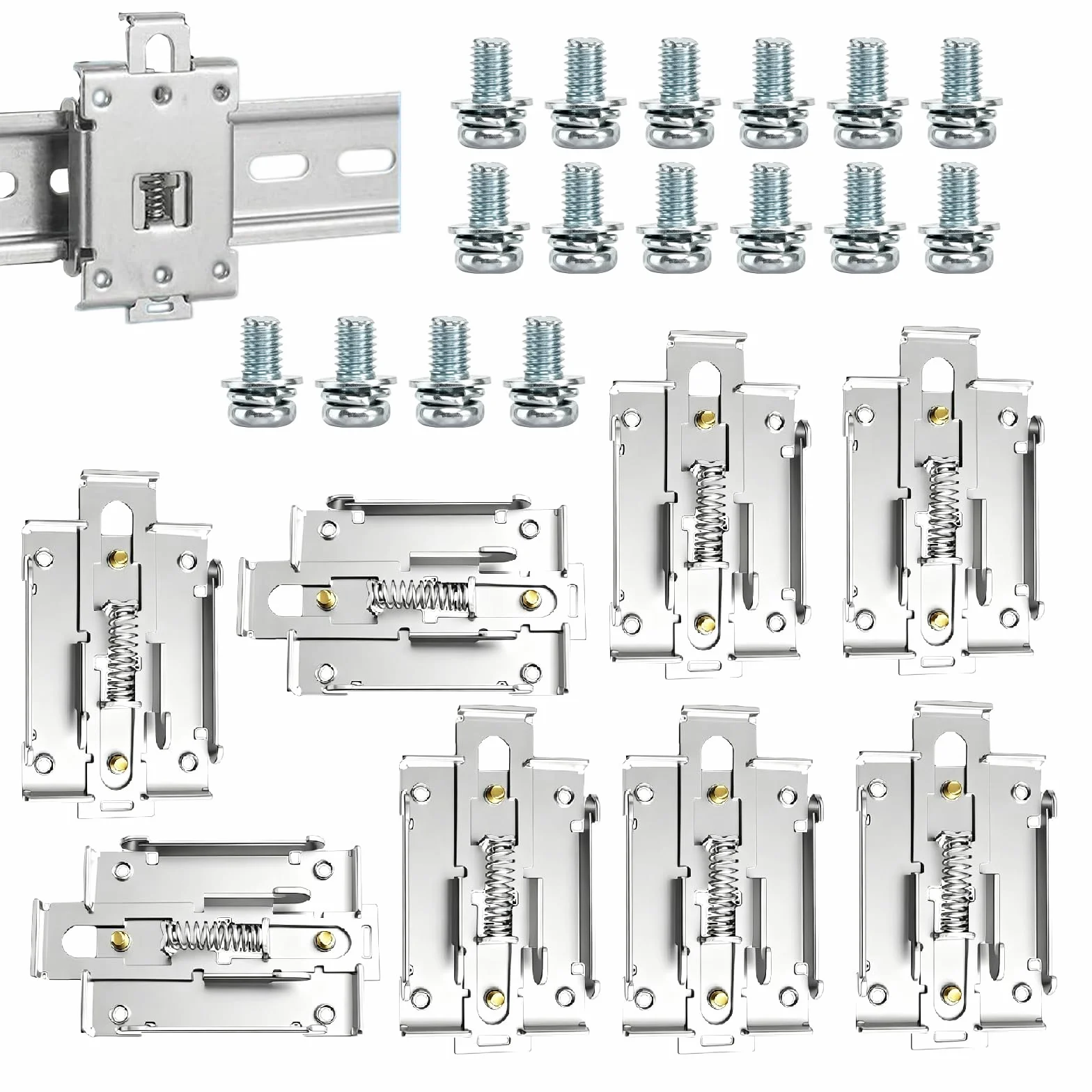 8 abrazaderas de sujeción fijas para carril DIN de 35 mm, soporte de montaje de metal, soporte universal para relés y relés de estado sólido, soporte de fijación para relé de estado sólido para