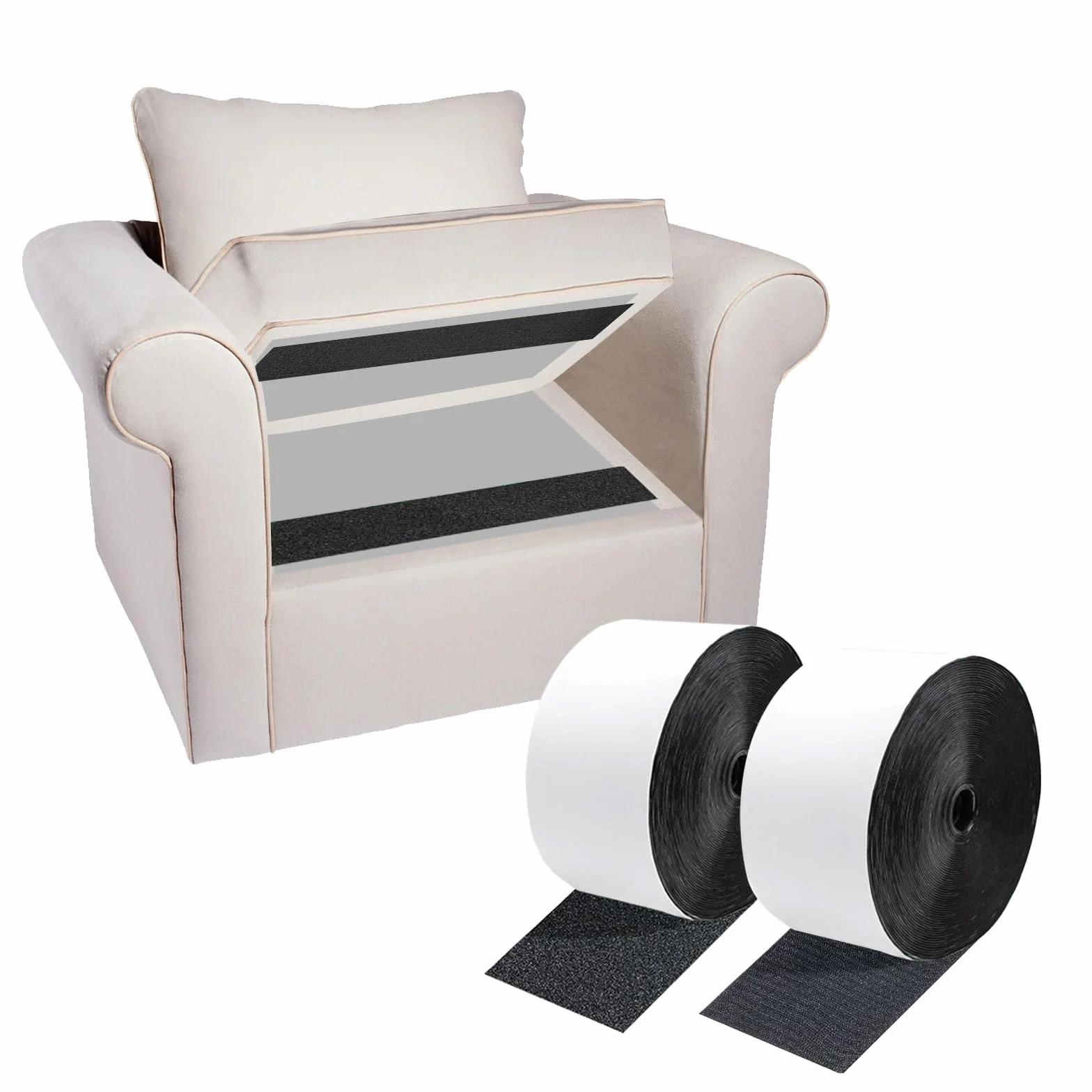 Hook y Loop Tape 10cm Ancho y 3m Largo, Auto Adhesivo Tiras de Gancho y Bucle, Auto Adhesivo Cinta Scratch Adhesivo para Evitar el Deslizamiento de Cojines de Sofá, Alfombras y Colchones