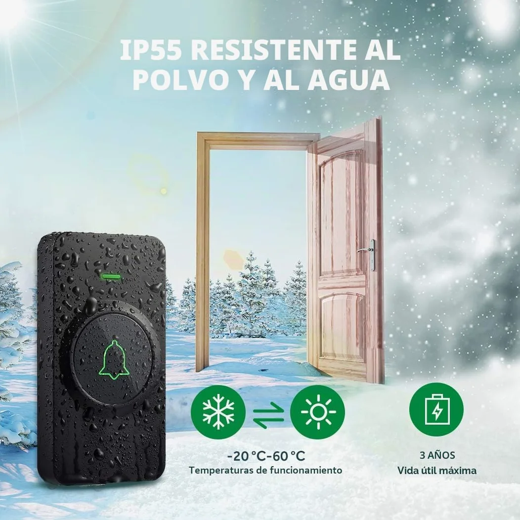 AVANTEK CB-11 - Timbre inalámbrico para puerta (300 m, 52 melodías en 5 niveles, con indicador LED, receptor enchufable y fácil de enchufar en el enchufe)…