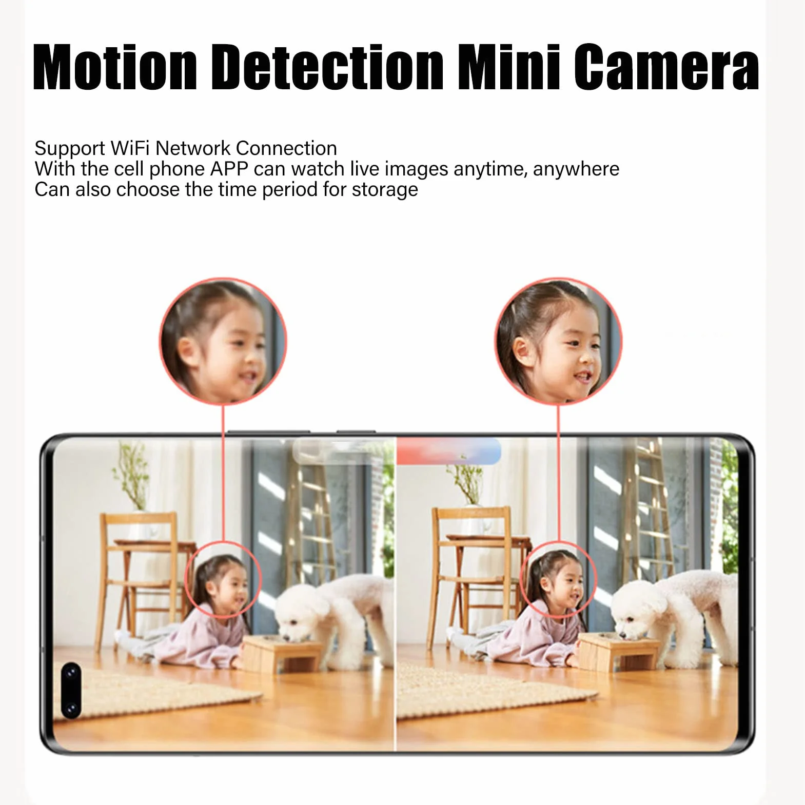 Mini Cámara Inalámbrica, Cámara de Seguridad para Interiores con Visión Nocturna de 1080p, Grabación en Bucle de Detección de Movimiento, Cámara WiFi Pequeña para Interiores y