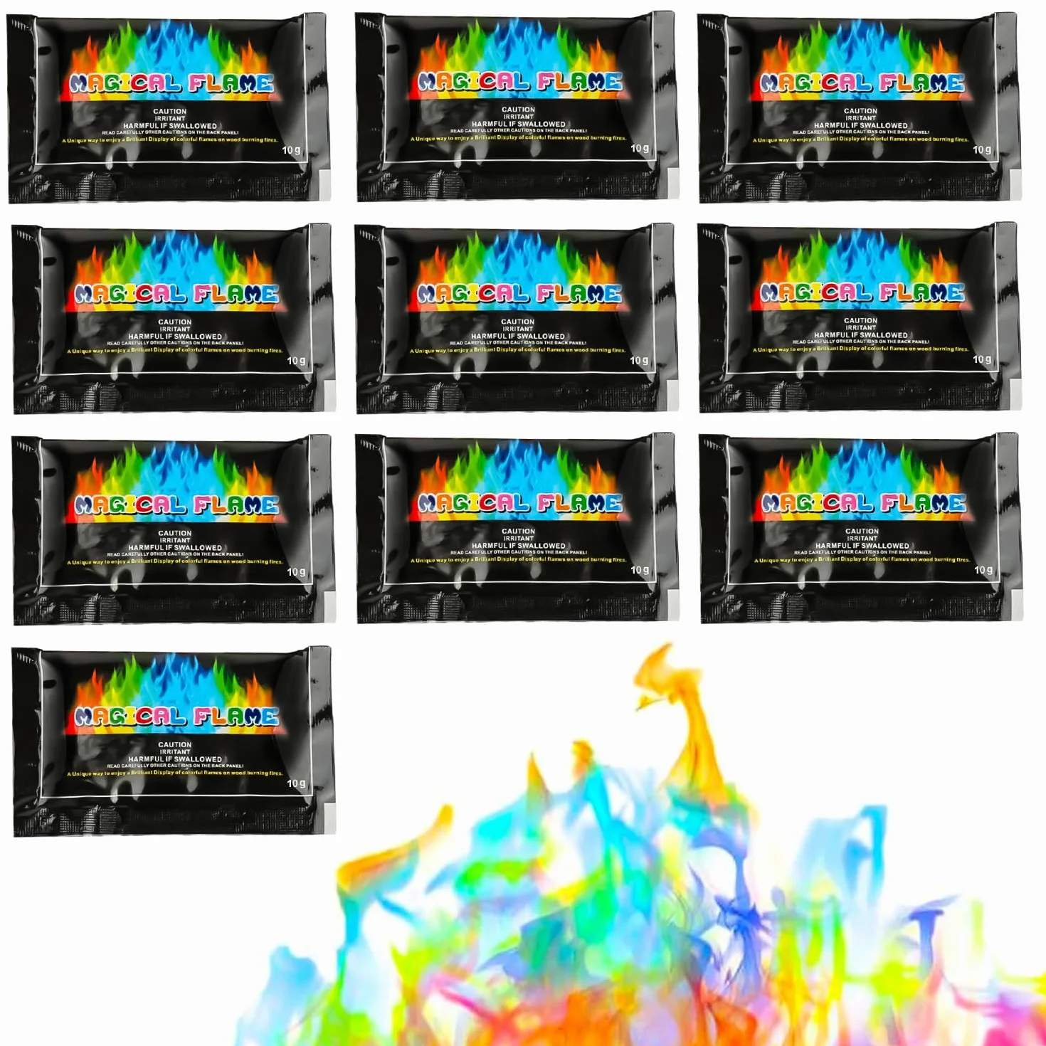 Polvo De Colores De Fuego, Color Llama, Llamas Coloridas para Halloween, Eventos al Aire Libre, Chimeneas, Hogueras, 10pc
