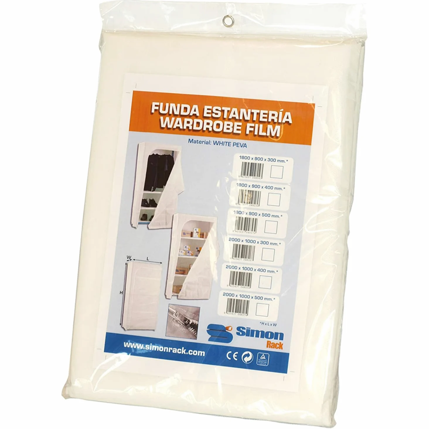 SimonRack, Funda de Estantería, Cierre Cremallera, 1800x900x300 mm, Blanco