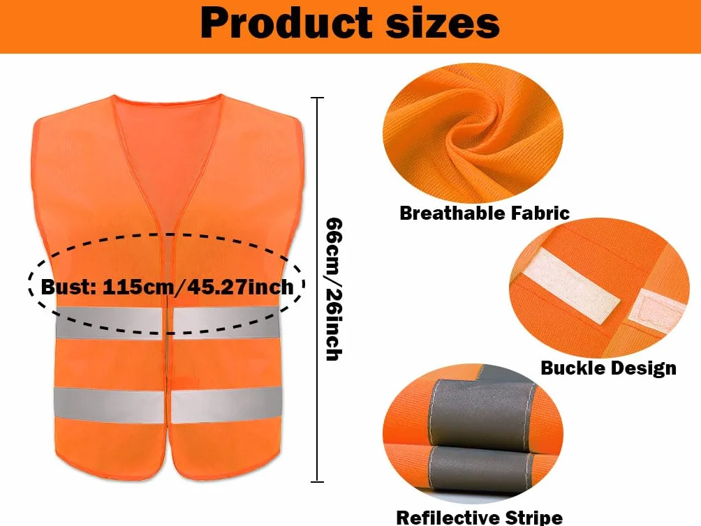 Anlising Chaleco Reflectante,10PCS Chaleco de Seguridad,Chaleco Reflectante de Seguridad, Chaleco de Seguridad de Alta Visibilidad,Auto Chaleco De Seguridad,para Correr,Conductor, Limpiadores(Naranja)