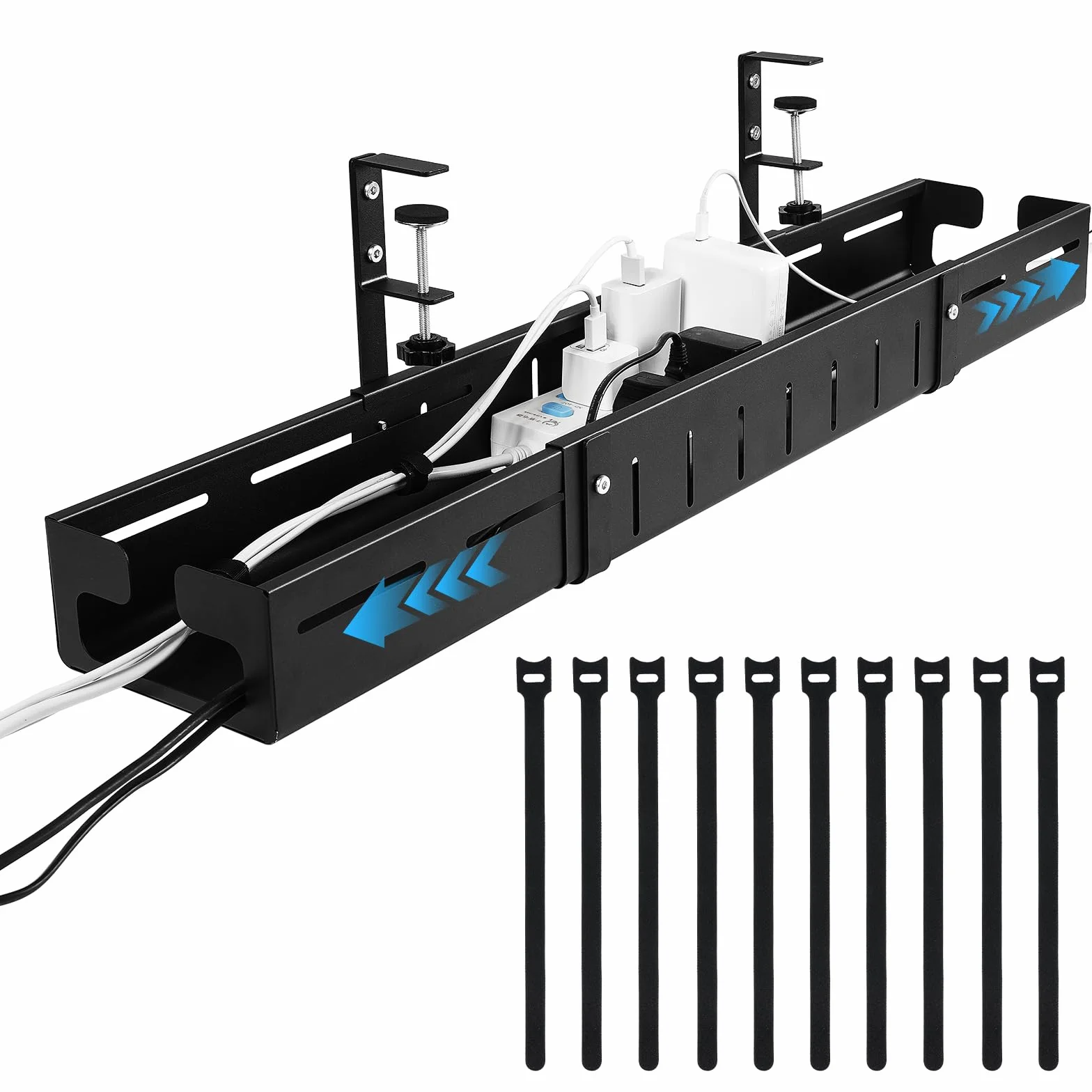 Organizador de Cables para Escritorio, Ajustable 64-98 cm - Soporte Metálico para Organizador Cables sin Taladro, Mantén tu Escritorio Ordenado