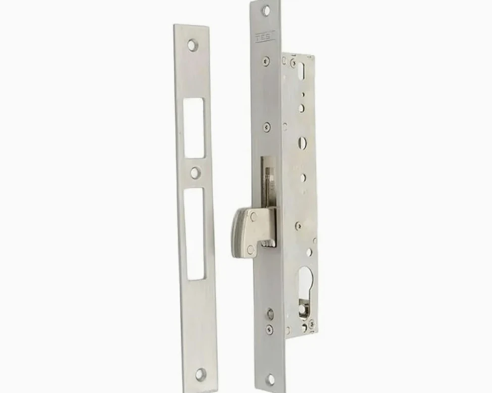 TESA 4241203AI cerradura monopunto de palanca basculante 2241, entrada 20 mm, acero inoxidable, sin cilindro, compatible con cilindro de leva corta, incluye cerradero y escudo E210