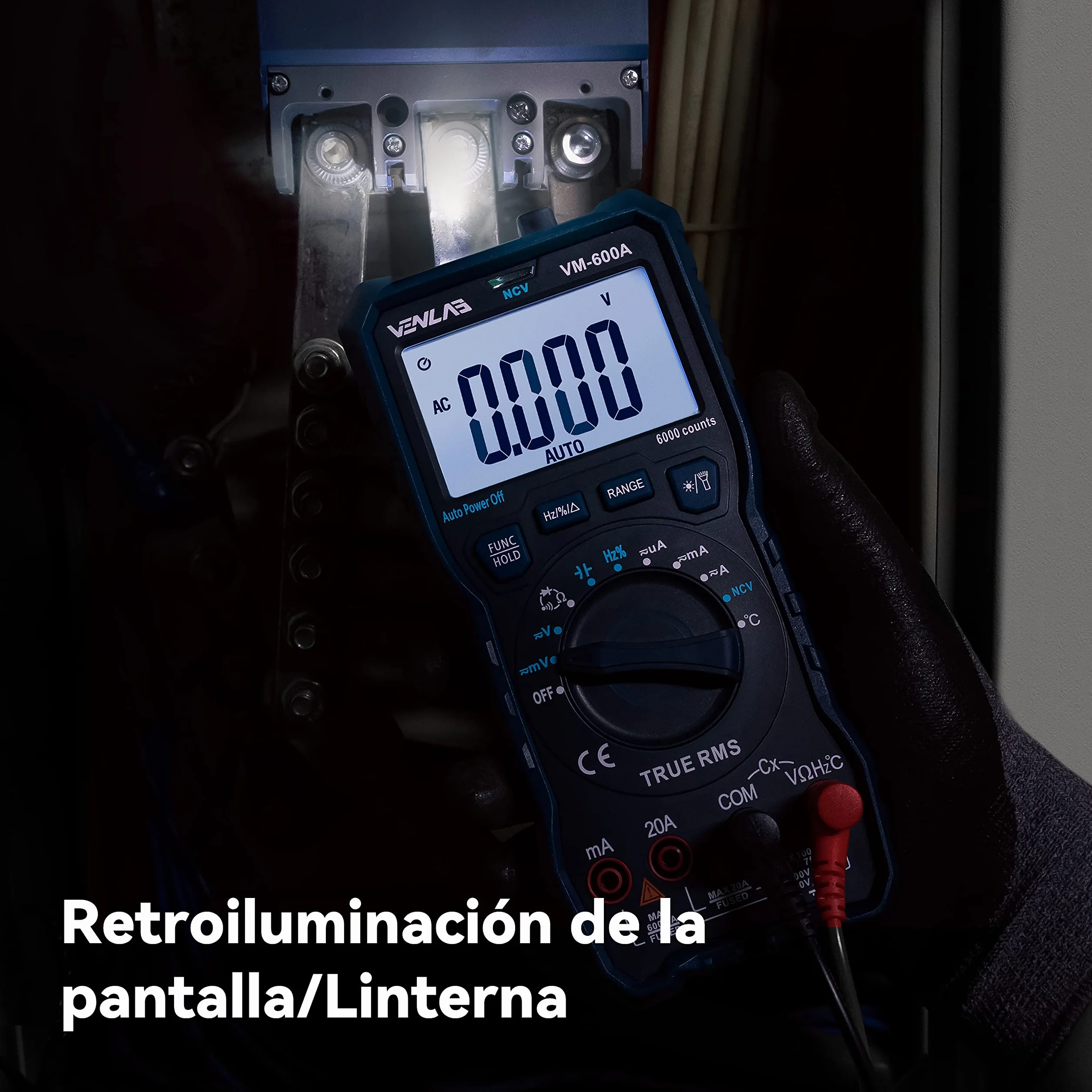 VENLAB Multímetro Digital TRMS 6000 Cuentas VM-600A Voltímetro CC/CA Resistencia Diodo Continuidad Capacitancia Temperatura