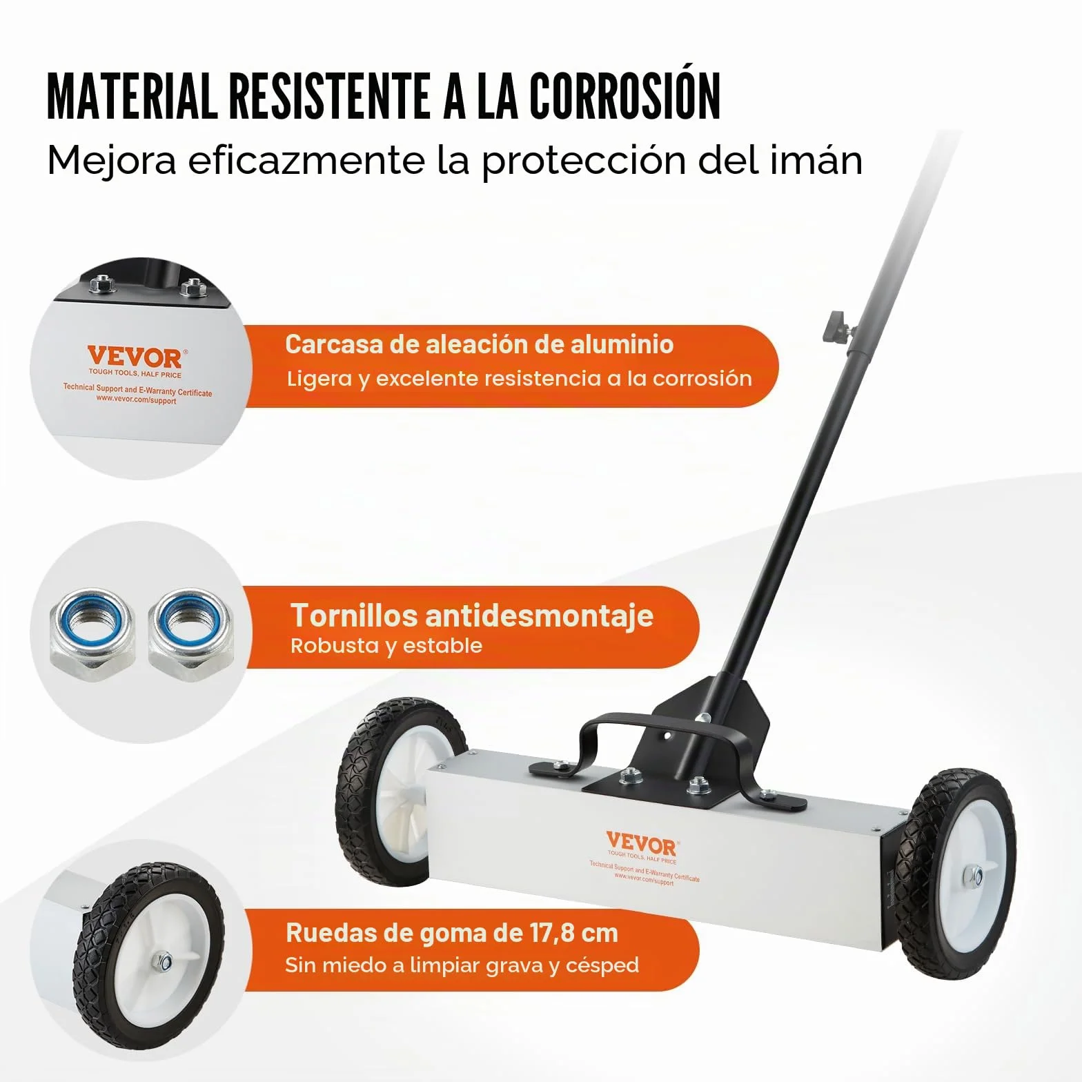 VEVOR Barredora Magnética Rodante 20,4 kg Escoba Magnética con Mango Telescópico 77-113 cm Barredora Magnética de Empuje 745 mm con Ruedas Imán con Mango Telescópico Limpieza Fácil de Taller Garaje
