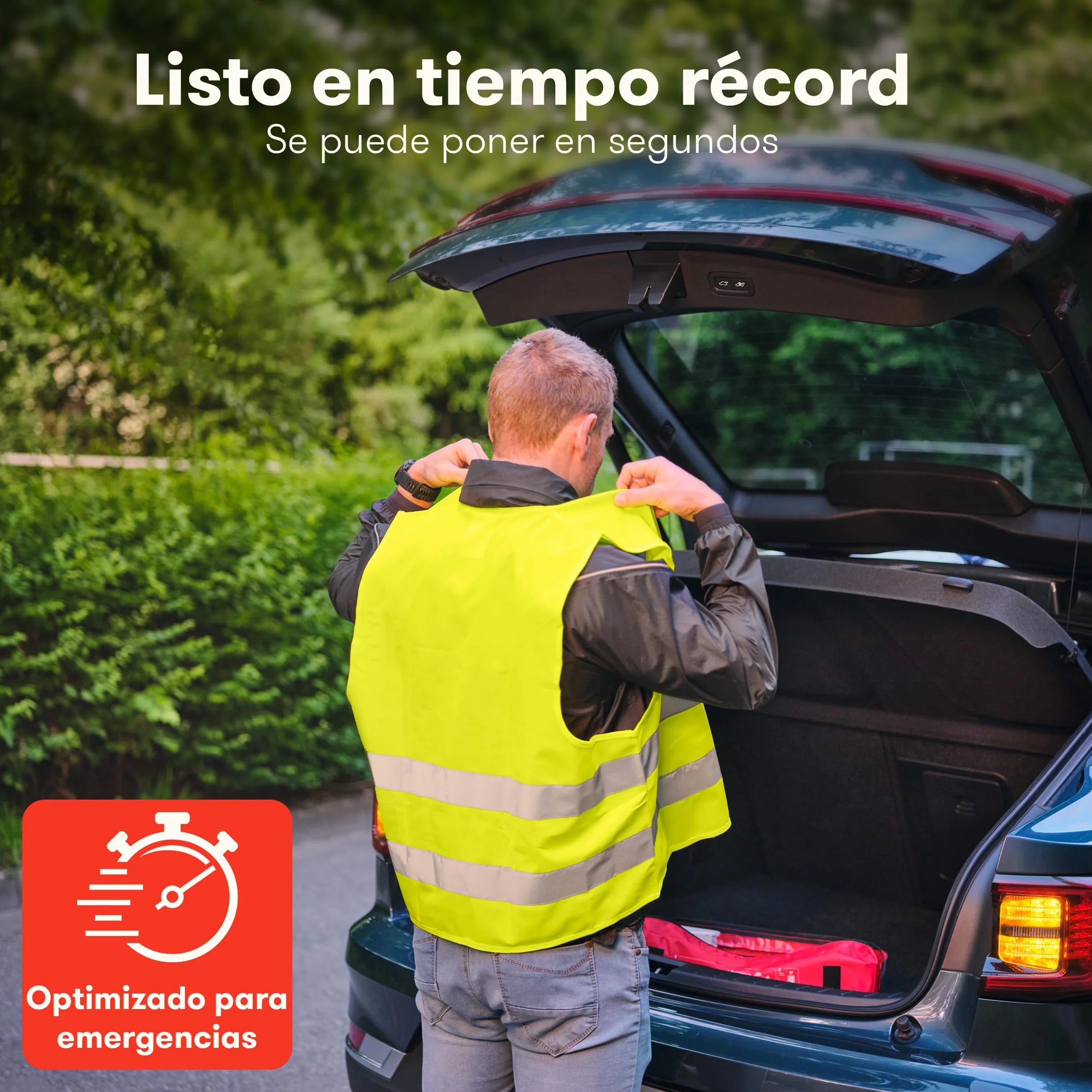 PURAHELP Set de 4 Chalecos Reflectantes para Coche - Alta Visibilidad - Conforme a la Normativa Europea EN ISO 20471 - Chalecos de Seguridad Amarillos - Chalecos de Seguridad para Adultos