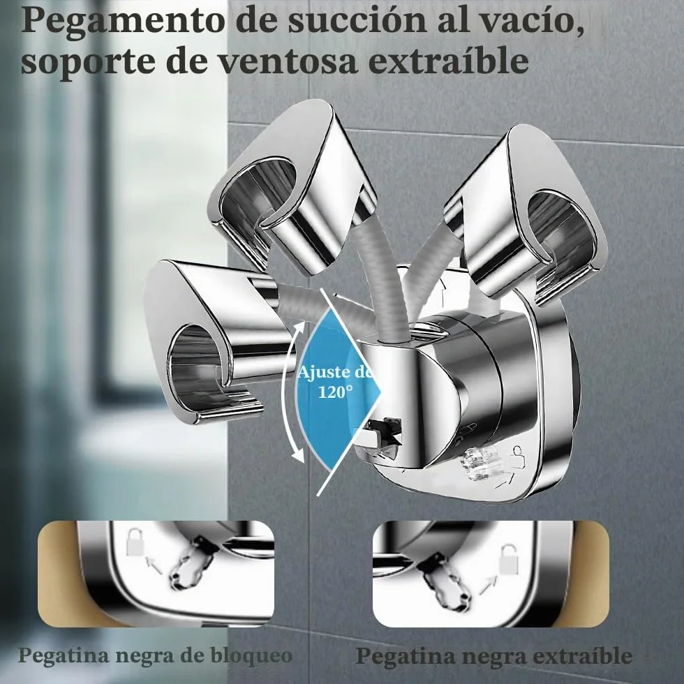 Soporte para Alcachofa de Ducha Sin Taladro Giratorio 360° con Ventosa hasta 15 kg