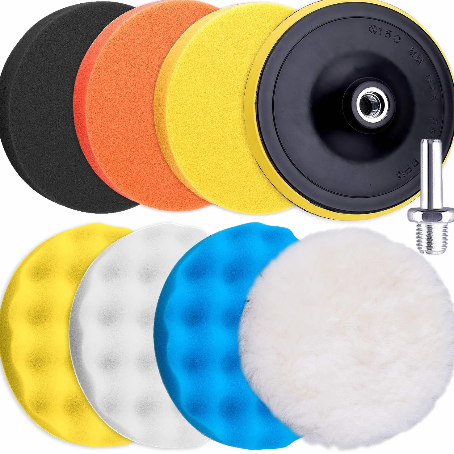 SIQUK 9 Piezas Esponja Pulir para Taladro 180mm con Taladro Adaptador para Coche Encerado Lijado