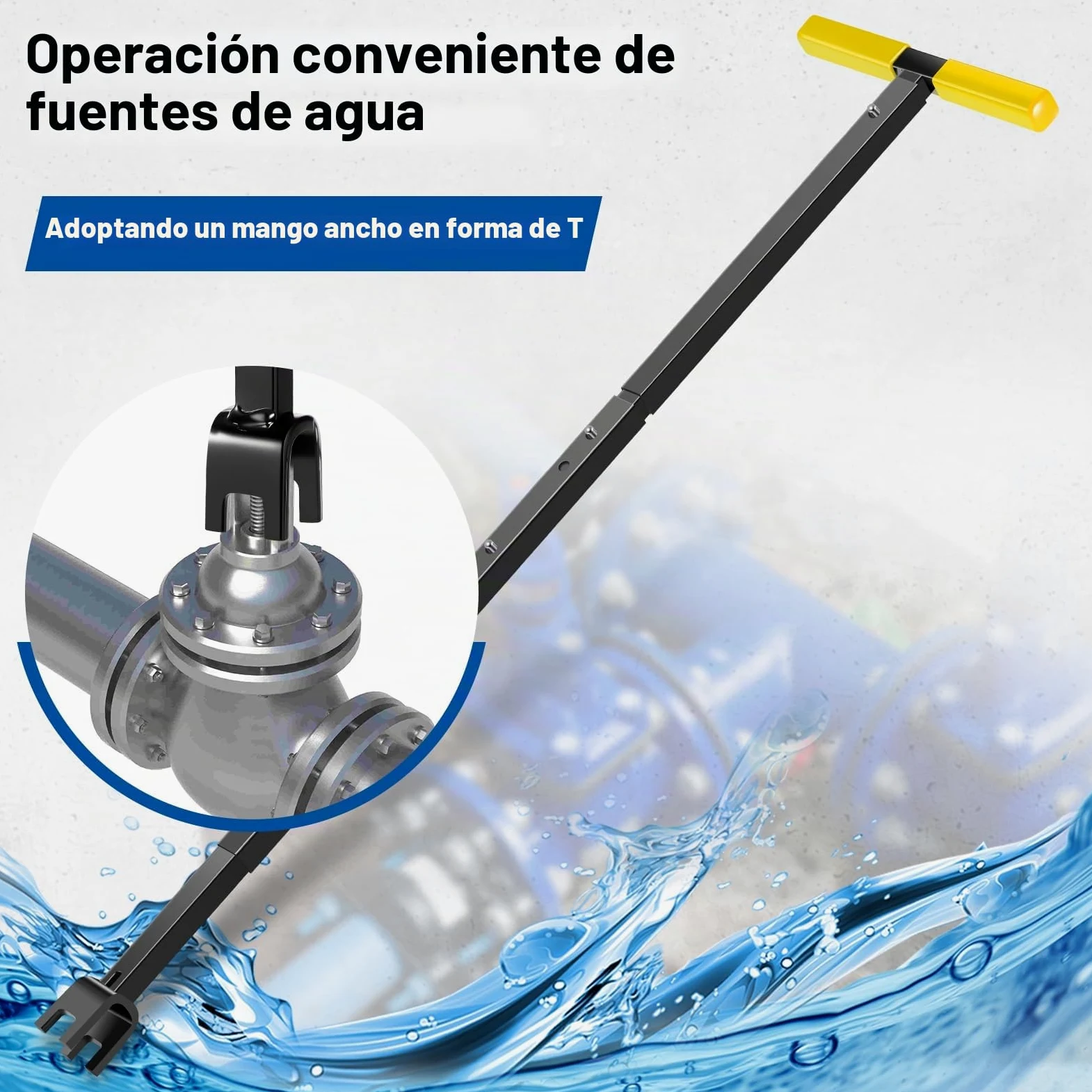 Llave para medidor de agua con herramienta de 4 vías, llave de cierre en T de acero al carbono, 43-94 cm, ajustable en longitud, llave universal para mantenimiento de tuberías de agua y