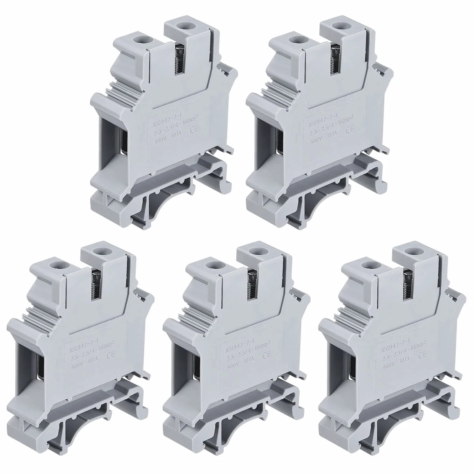 sourcing map DIN Riel Montaje Terminal Bloques Tornillo Tipo Abrazadera Gris UK16N Paquete de 5