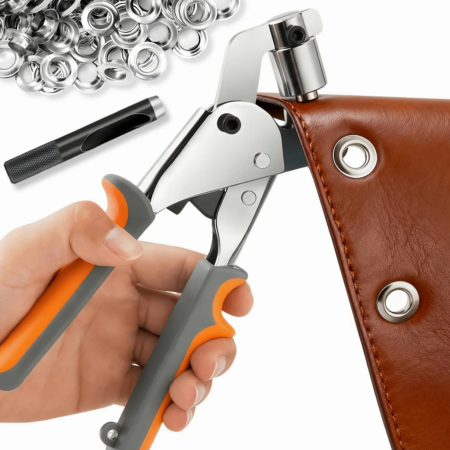Remachadora de Ojales Metálicos (Ø Interior 10mm), Alicates Profesionales con 200 Ojale, Juego de Ojale Magnético, Maquina Ojales para Lonas Tejidos Velas Solares Cartón Cuero y PVC