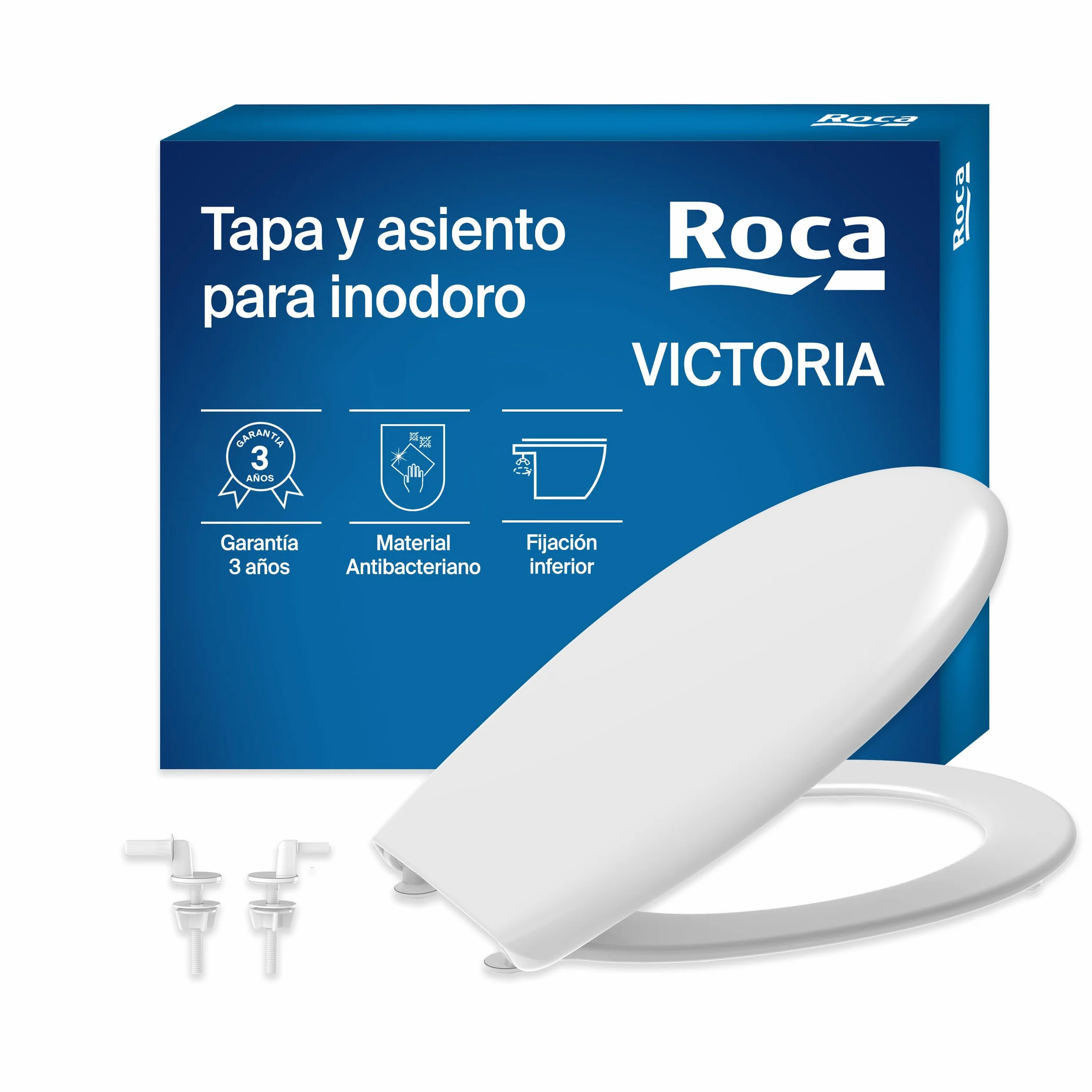 Roca Victoria - Tapa y asiento de Supralit para inodoro con bisagras acetálicas, tapadera de WC original con ajuste perfecto, recambio para tapa de váter resistente, blanco, A801B6600B