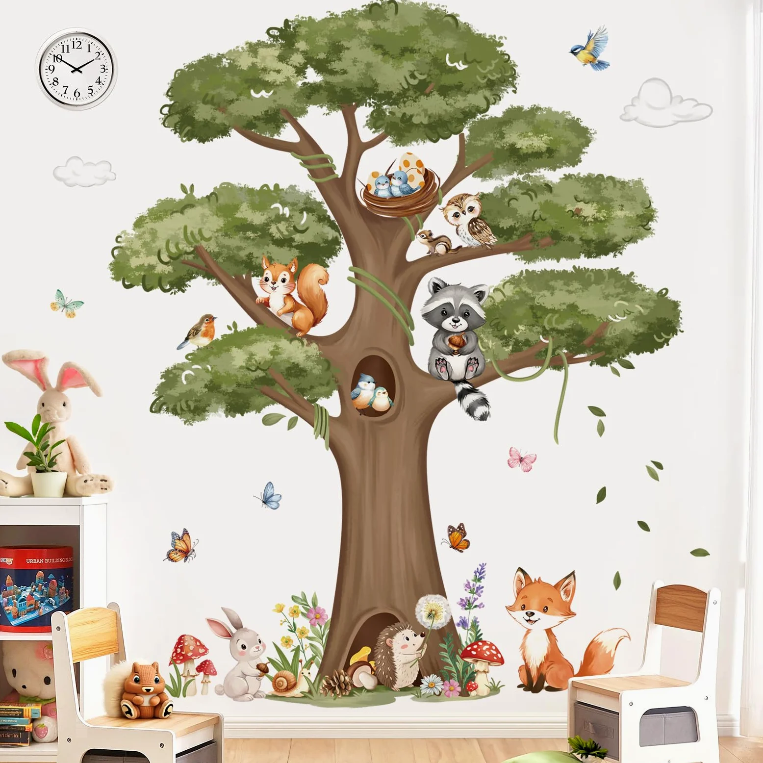 decalmile Pegatinas de Pared Infantiles Animales Árbol Grande Vinilos Decorativos Animales del Bosque Zorro Conejo Ardilla Adhesivos Pared Habitación Niños Guardería Aula