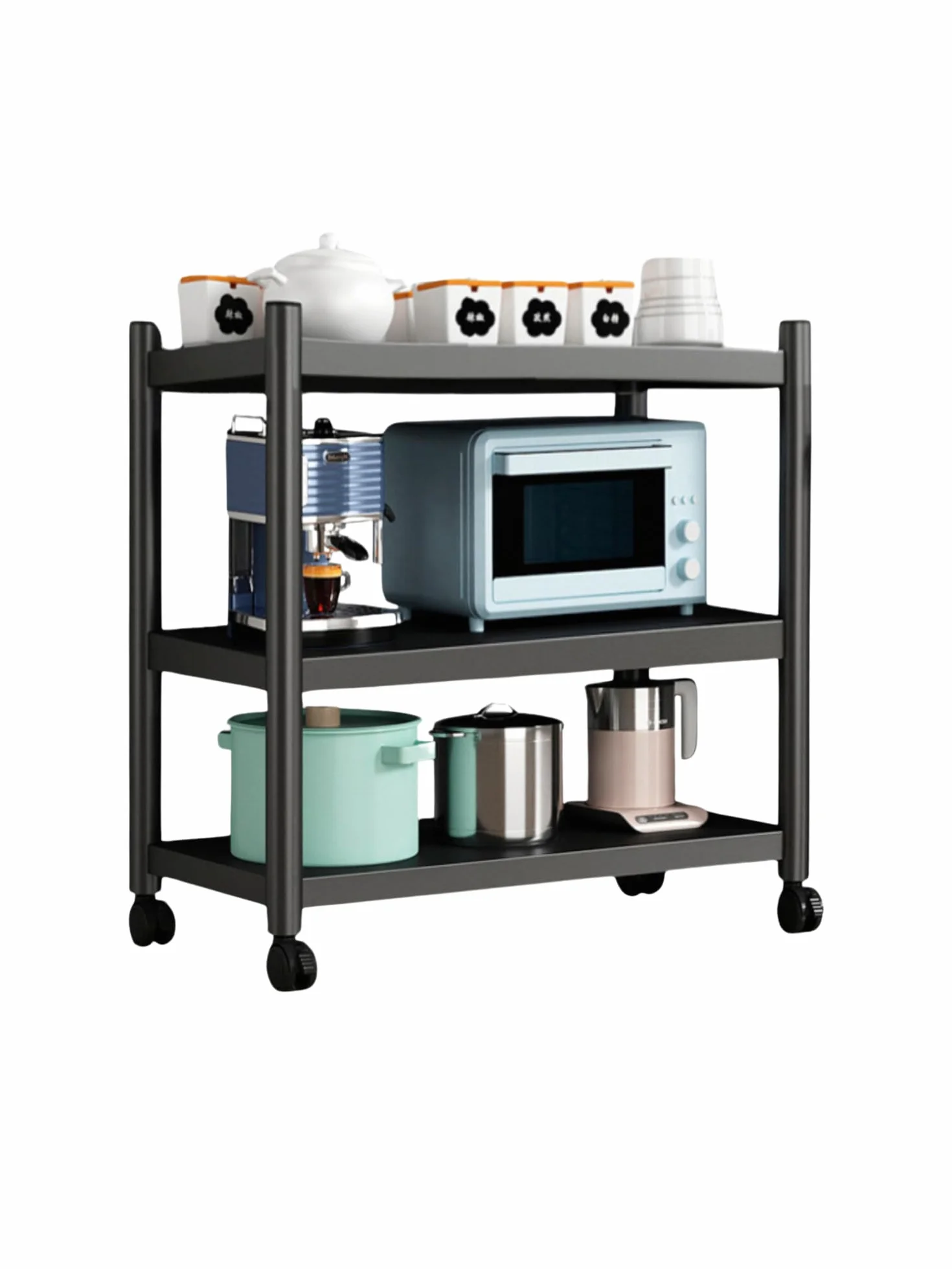 MAGIC SELECT Estantería para Almacenaje,Estante con Ruedas, Estantería de Pie,Repisa Metálica Multiusos, Mueble para Cocina, Baño, Habitación, Garaje, Salón con 3 Baldas de Almacenamiento.