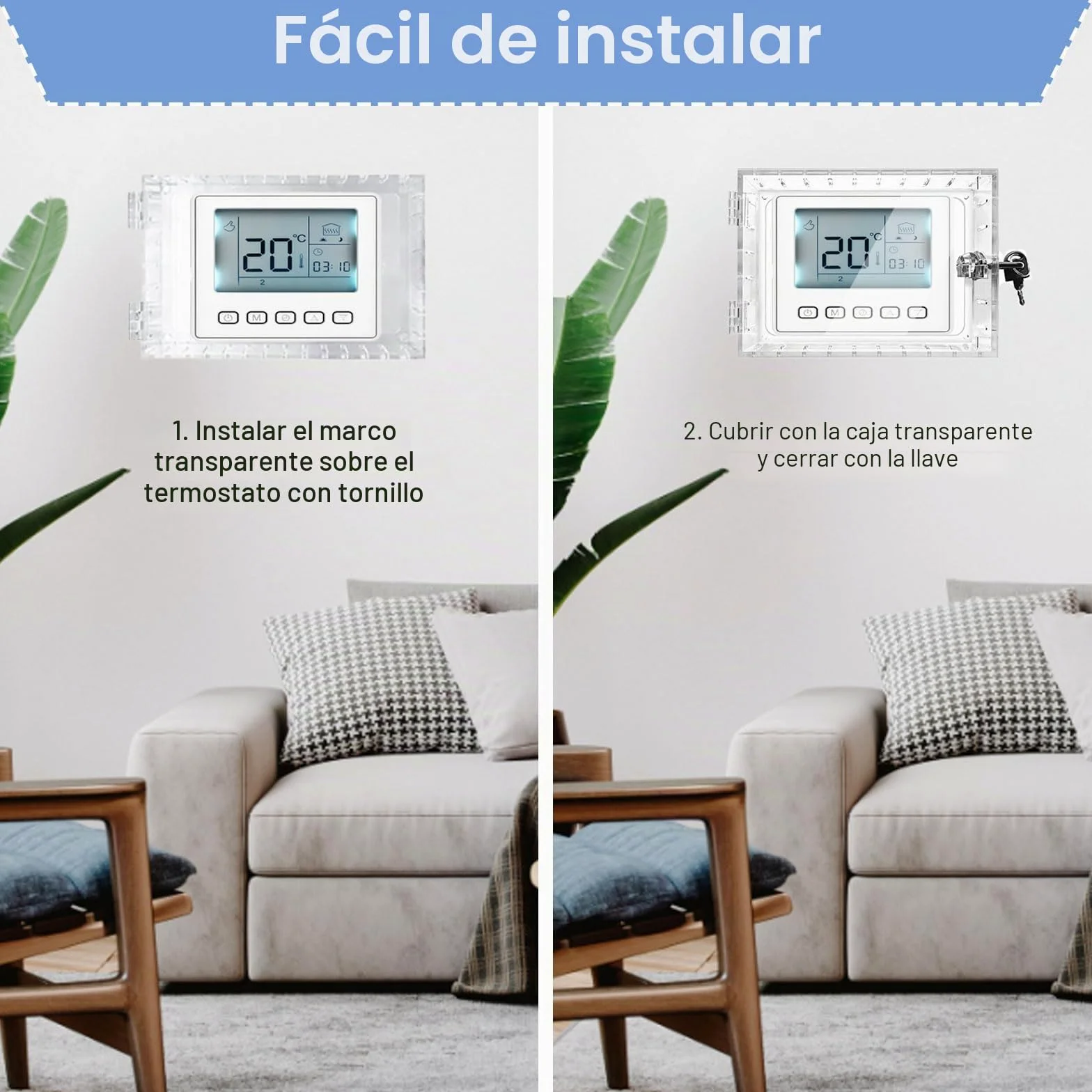 Termostato Guard, Caja de Bloqueo de Termostato, con Cerradura y Llave, Cubierta Termostática, Funda Transparente para el Hogar, Dormitorio