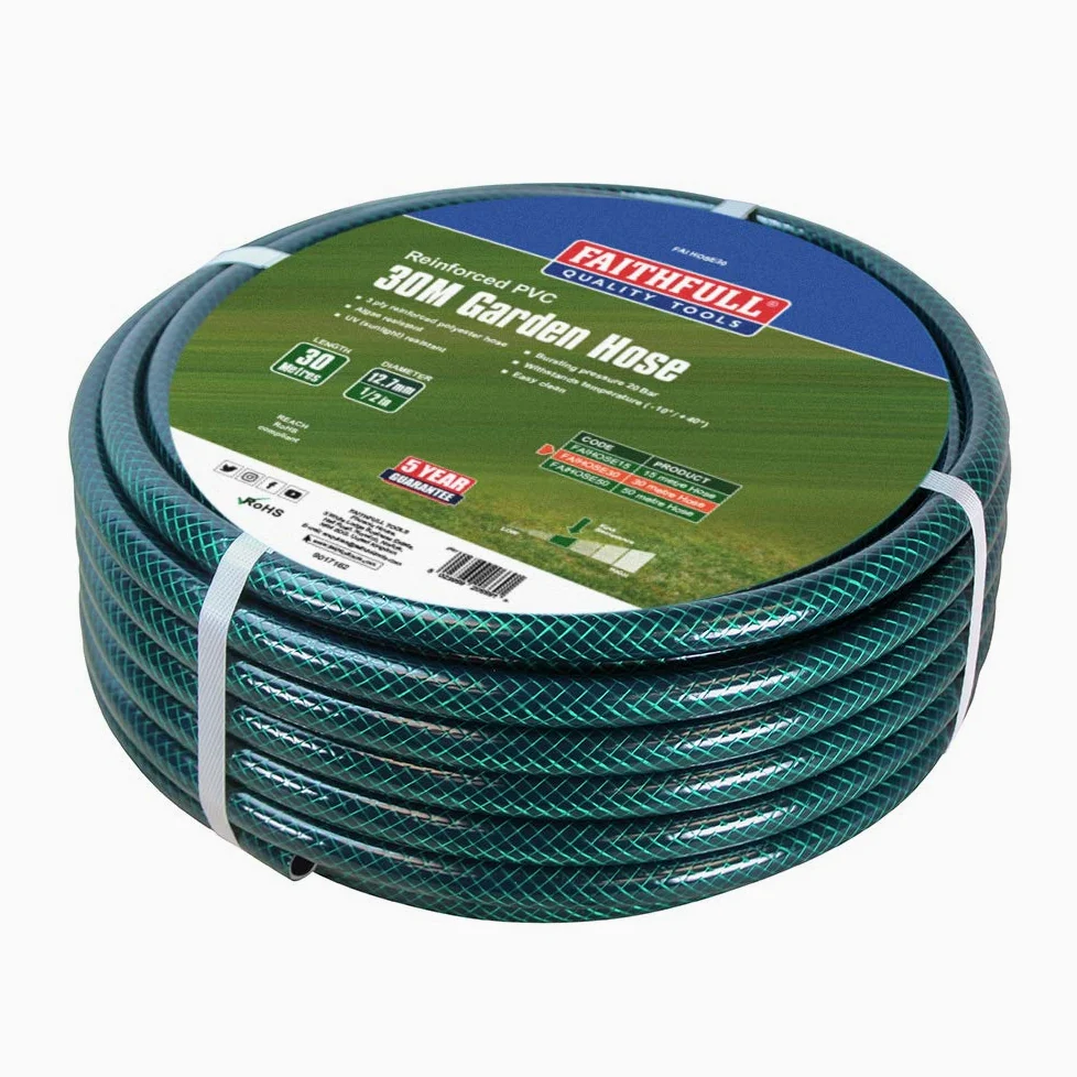 Manguera reforzada Faithfull de 30 m (98 pies) y 12,7 mm (1/2 pulgada) de diámetro, de PVC