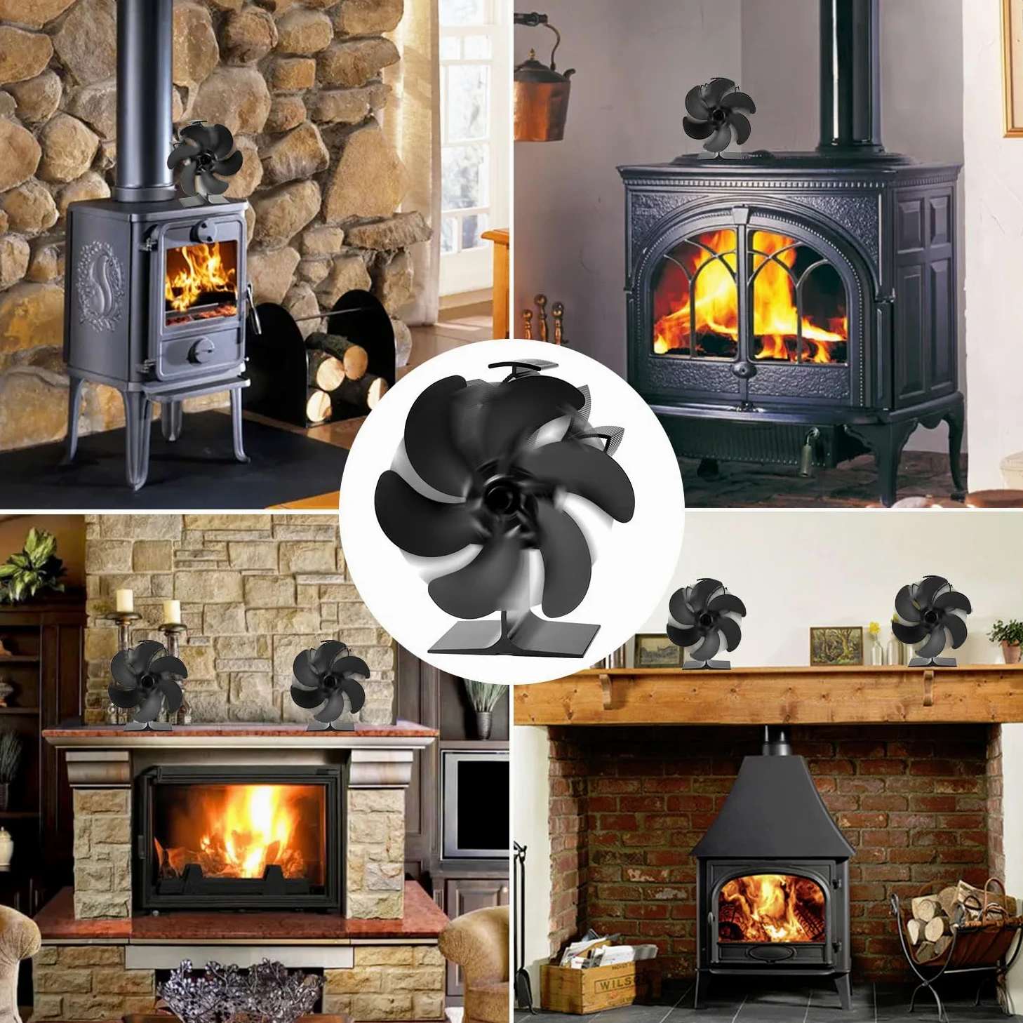 Ventilador de chimenea, 6 aspas, ventilador de horno, chimenea eléctrica, estufa, ventilador de estufa de calor, gran espacio para estufa, estufa de leña, ecológico sin electricidad (6 cuchillas)