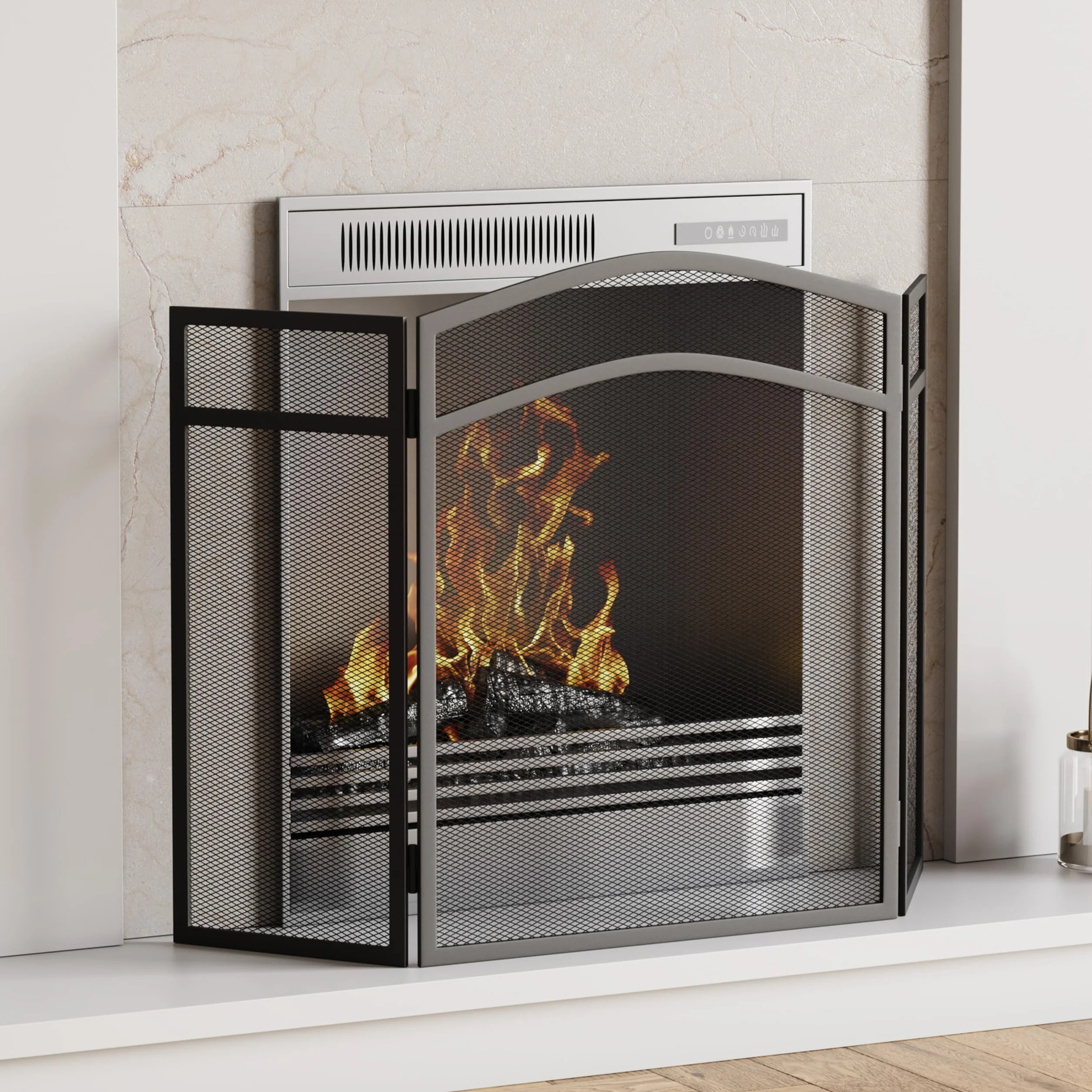 Fire Vida Milton Fire Screen - Protector contra chispas arqueado, Metal, Color Negro
