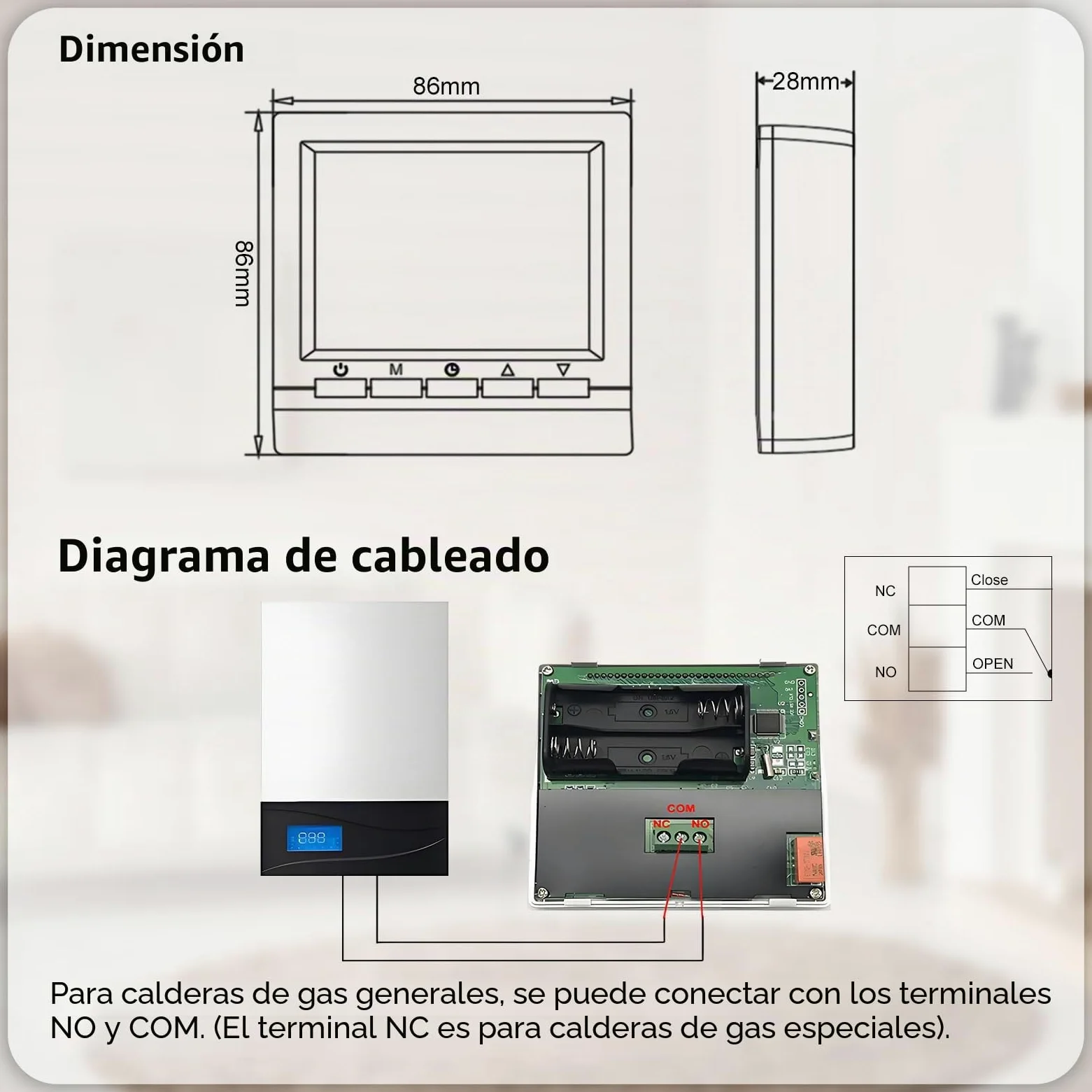Termostato inteligente programable, termostato montado en la pared, calderas de gas, controlador de temperatura de calefacción con pantalla LCD grande, sin WiFi