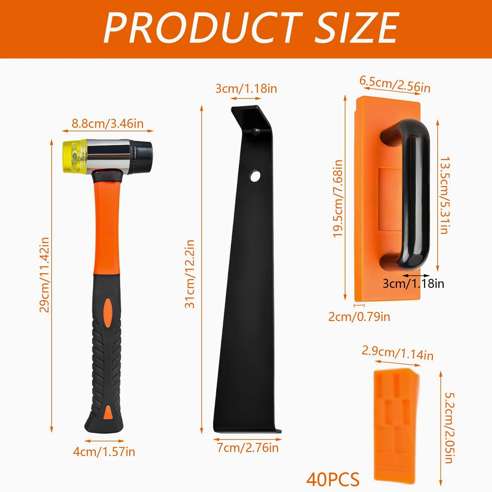 Suelo Laminado, 43 Piezas Herramienta de Laminado, 198 mm Sistema de Clic, 1 Taco de Impacto, 1 Barra de Tracción, 40 Espaciadores, 1 Martillo de Doble Cabeza, para Colocar Piso de Madera Compu