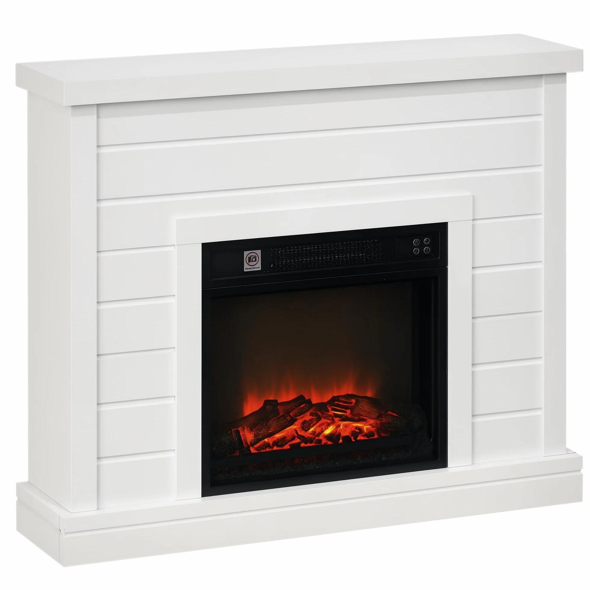 HOMCOM Chimenea Eléctrica, Chimenea Decorativa con Efecto de Llama, Calefacción 1800 W, Control Remoto, Temporizador Semanal, Protección contra Sobrecalentamiento, Blanco