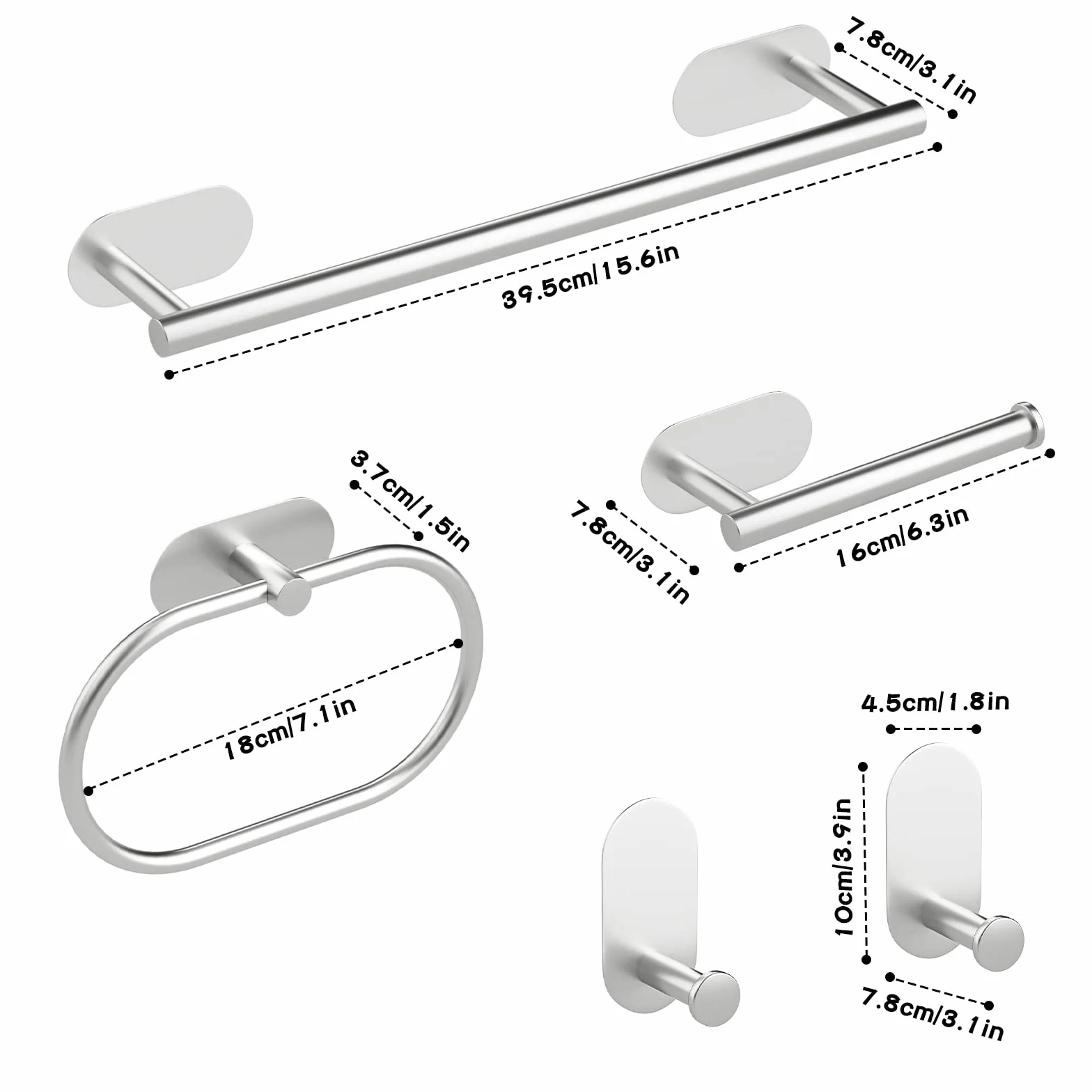 Juego de Accesorios de baño de 5 Piezas - Toalleros de Baño Anillo de Toalla Portarrollos para Papel Higién (Plata)