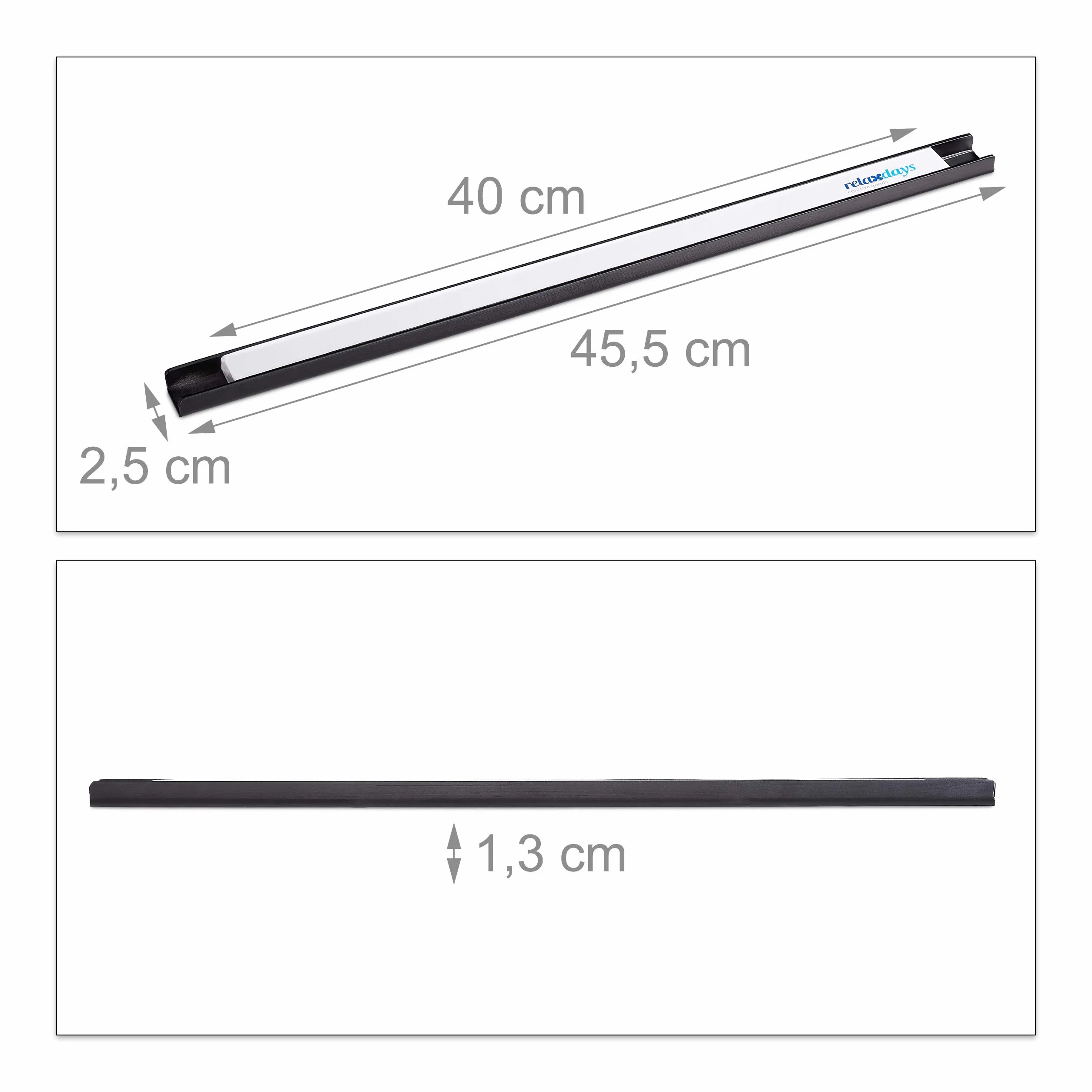 Relaxdays Set de 3 Imanes Herramientas, 45 cm de Largo, Acero, Barras Magnéticas Cuchillos, Taller, Garaje, Negro/Blanco
