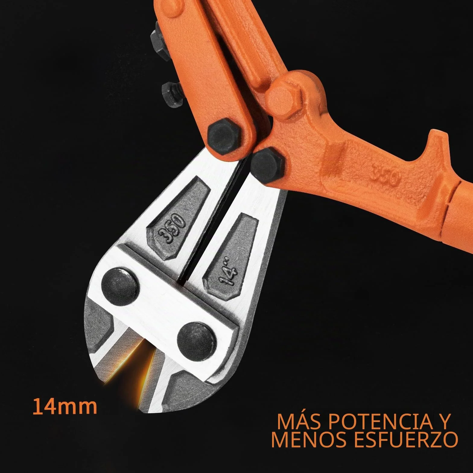 Meccion Cortador de pernos resistente de 14 pulgadas para cortar vallas, alambre de acero, cadena, varillas de metal, tornillos, cerraduras, remaches y candado pequeño con asas de goma antideslizantes
