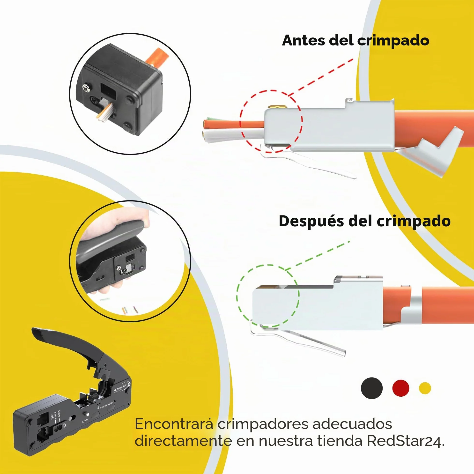 RedStar24 Conectores RJ45 Cat7 Pack 10 enchufes Ethernet Pass Through naranja