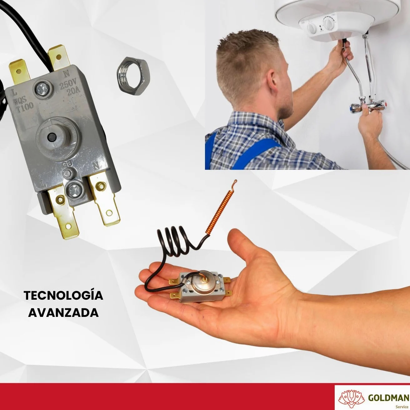 GOLDMAN SERVICE | Termostato de Seguridad para Termo Calentador de Agua Eléctrico Activación Automática a 93ºC | Bulbo Sonda 500mm | Fácil Rearme Manual