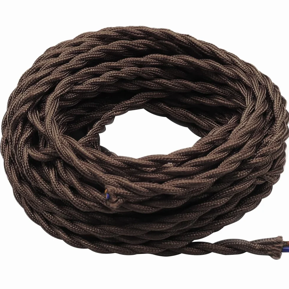 10 Metros de Cable Textil de Lino Vintage Marrón Cable Eléctrico Tejido Flexible Adecuado Para Lámparas y Accesorios de Iluminación de Bricolaje(2 * 0,75 mm²)